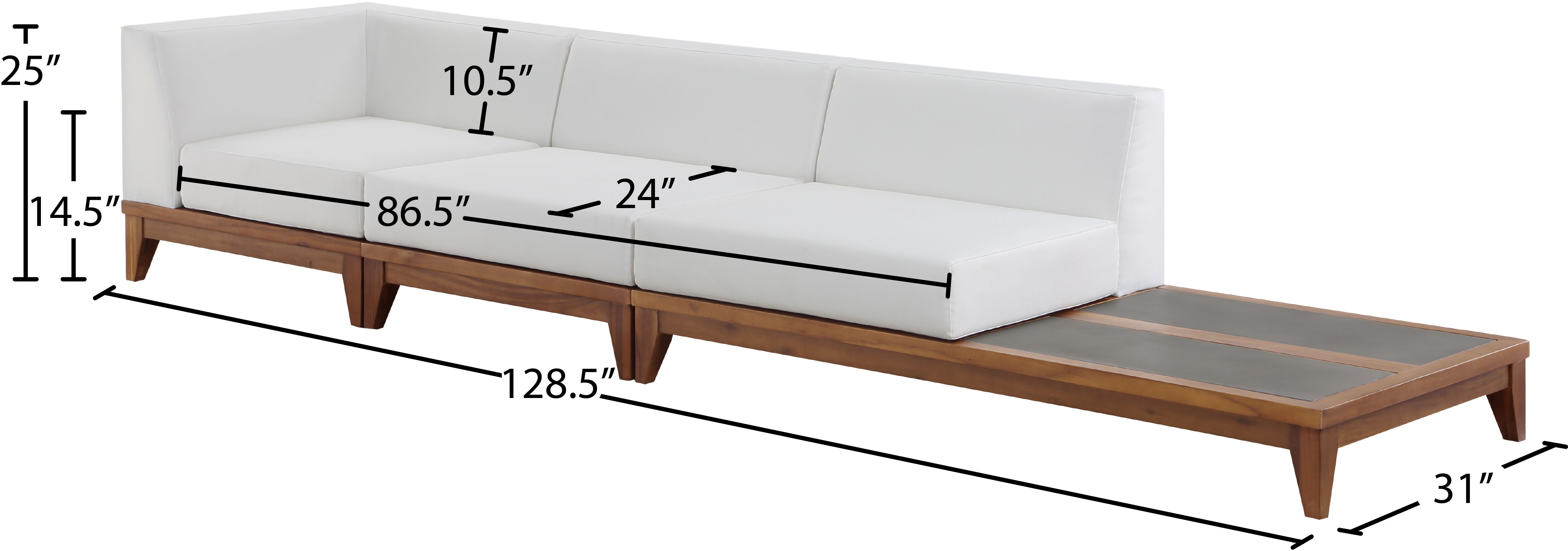 Rio - 3 Piece Modular Sofa With Table - Off White