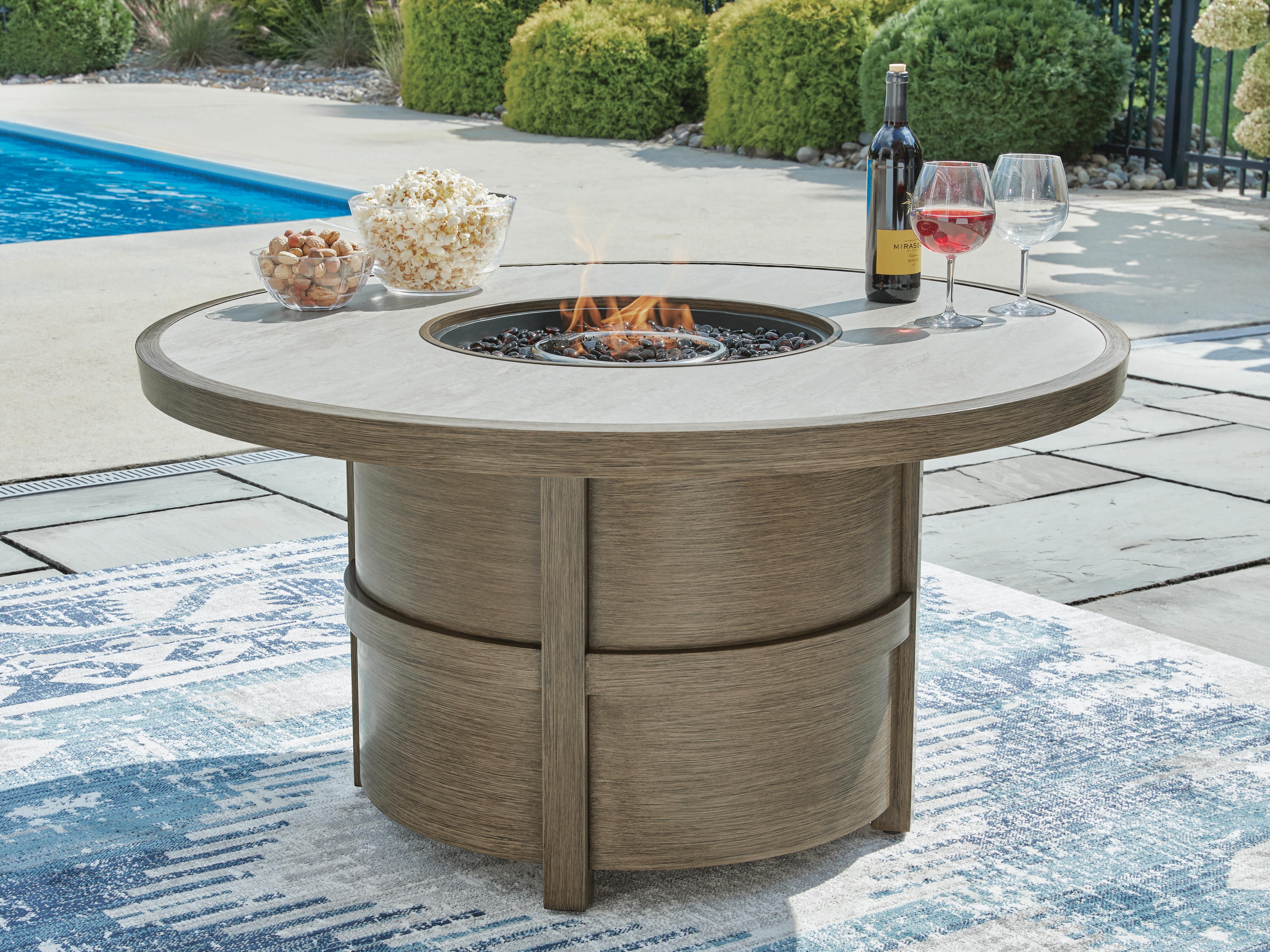 Ashley Furniture Rainier Ranch - Round Fire Pit Table - Beige - Image 2