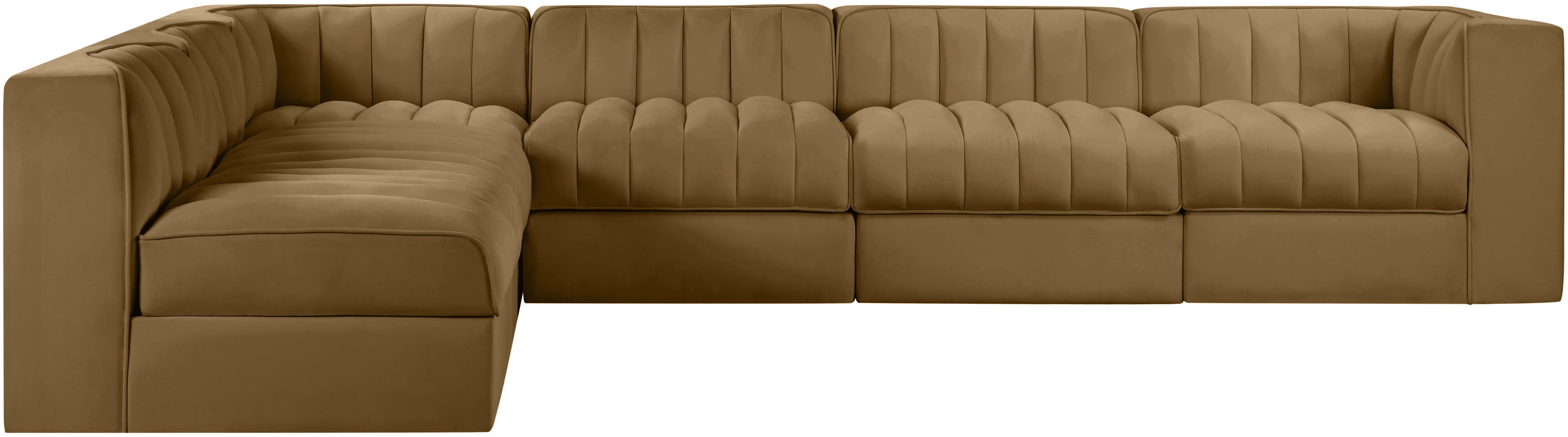 Rummi - Velvet Performance Fabric Upholstered 6 Piece Modular Sectional - Saddle