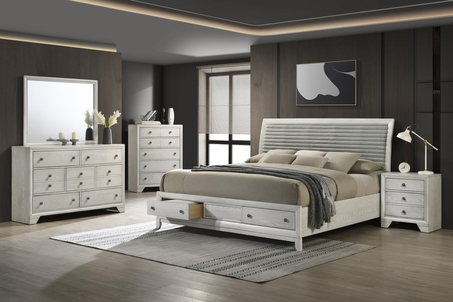B320 - 3 Piece Bedroom Set (Queen Bed Frame, Dresser, Mirror) - Antique White