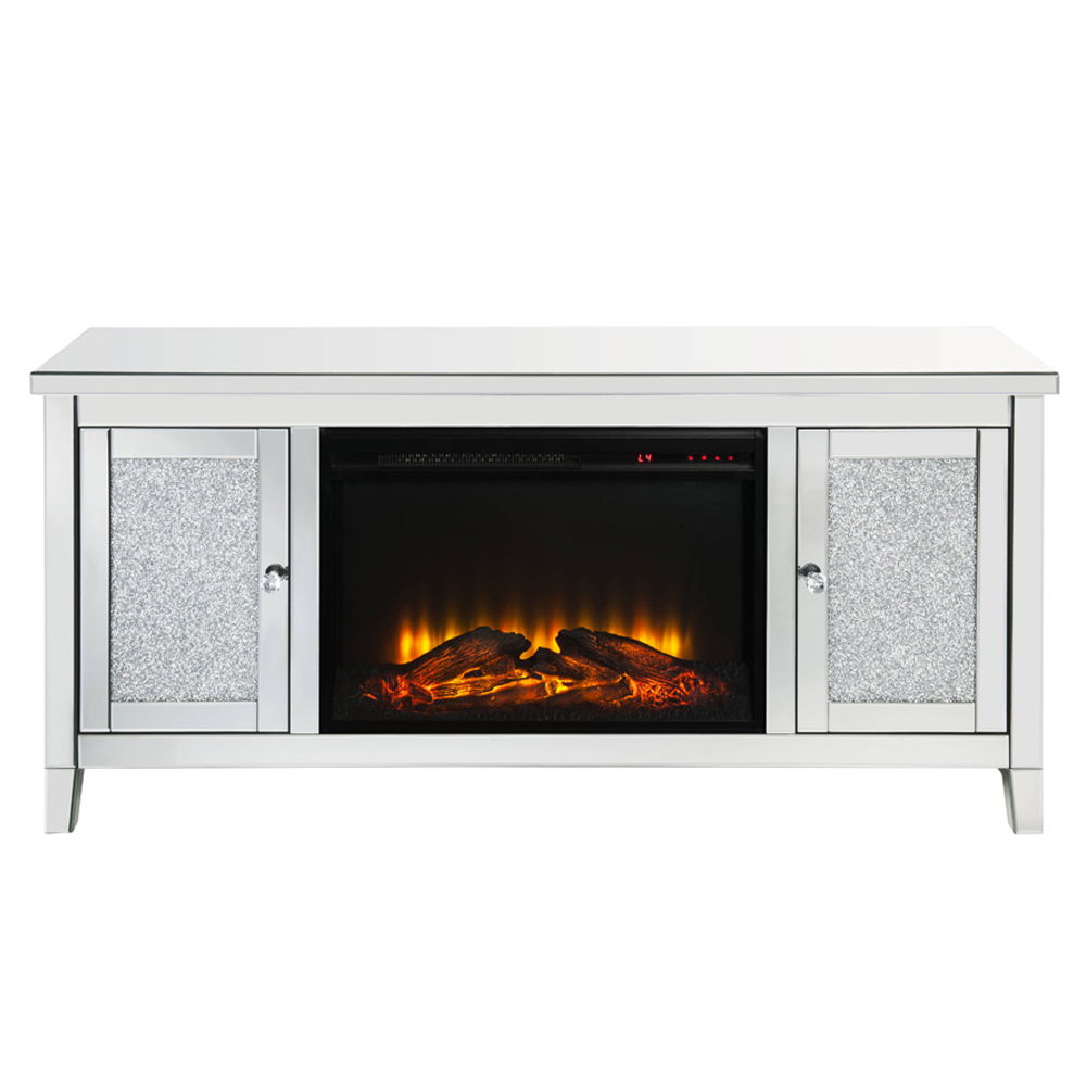 Noralie - 59" X 16" TV Stand With Fireplace - Mirrored & Faux Diamonds, silver, view 8