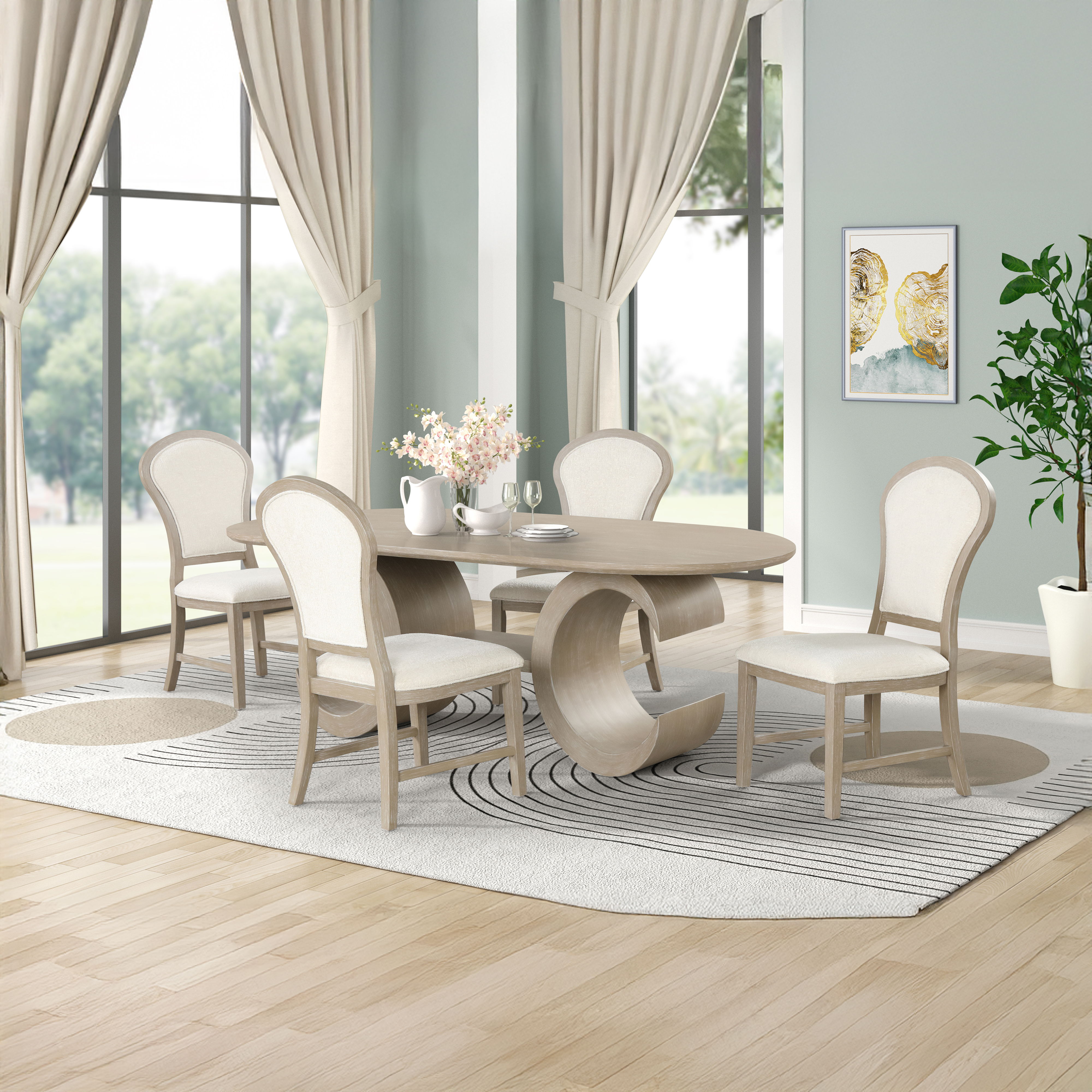 Gwendolyn - Oval Dining Table With 4 Side Chairs - Beige / Natural