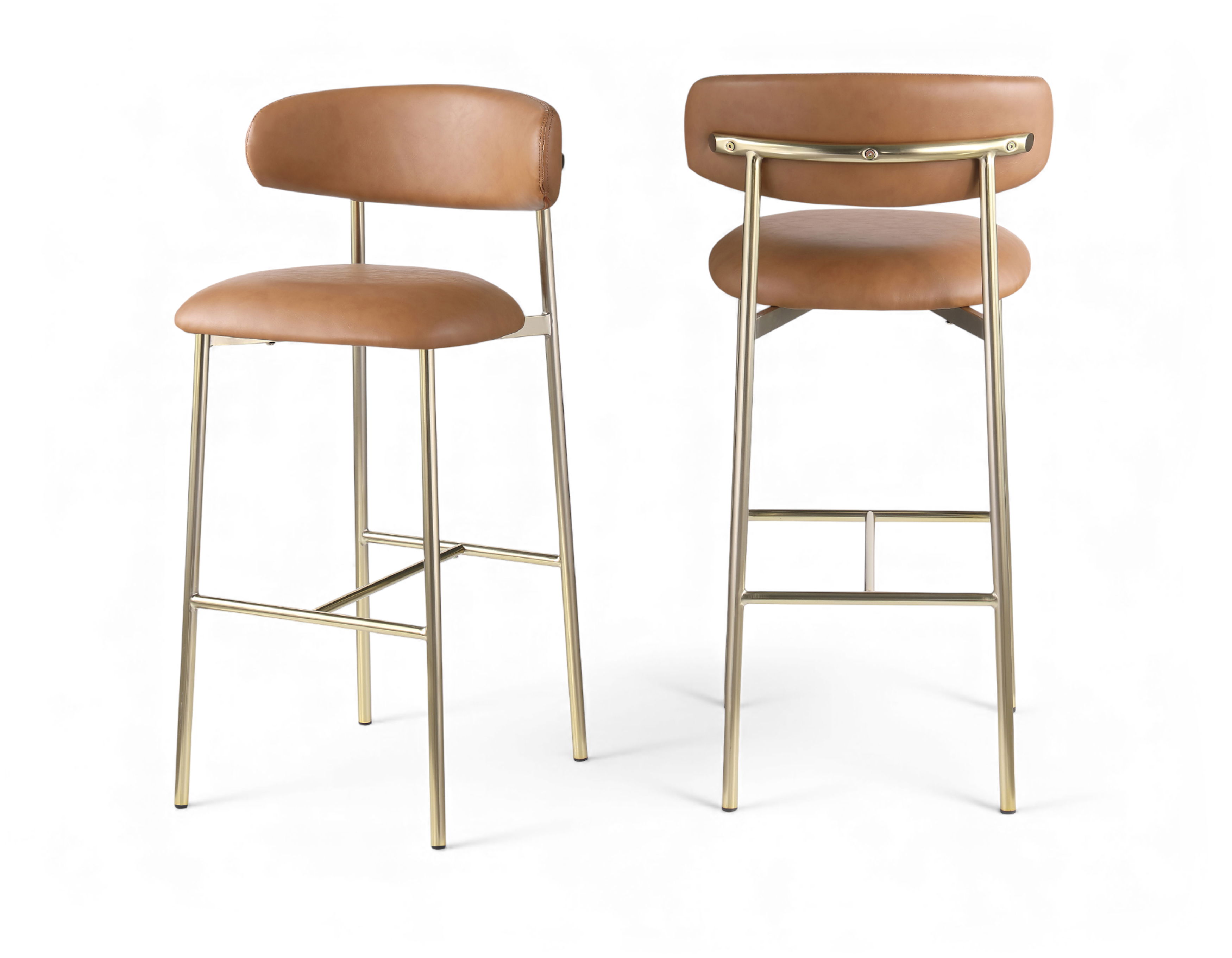 Lupita - Vegan Leather Upholstered Bar Stool (Set of 2) - Cognac / Brushed Gold