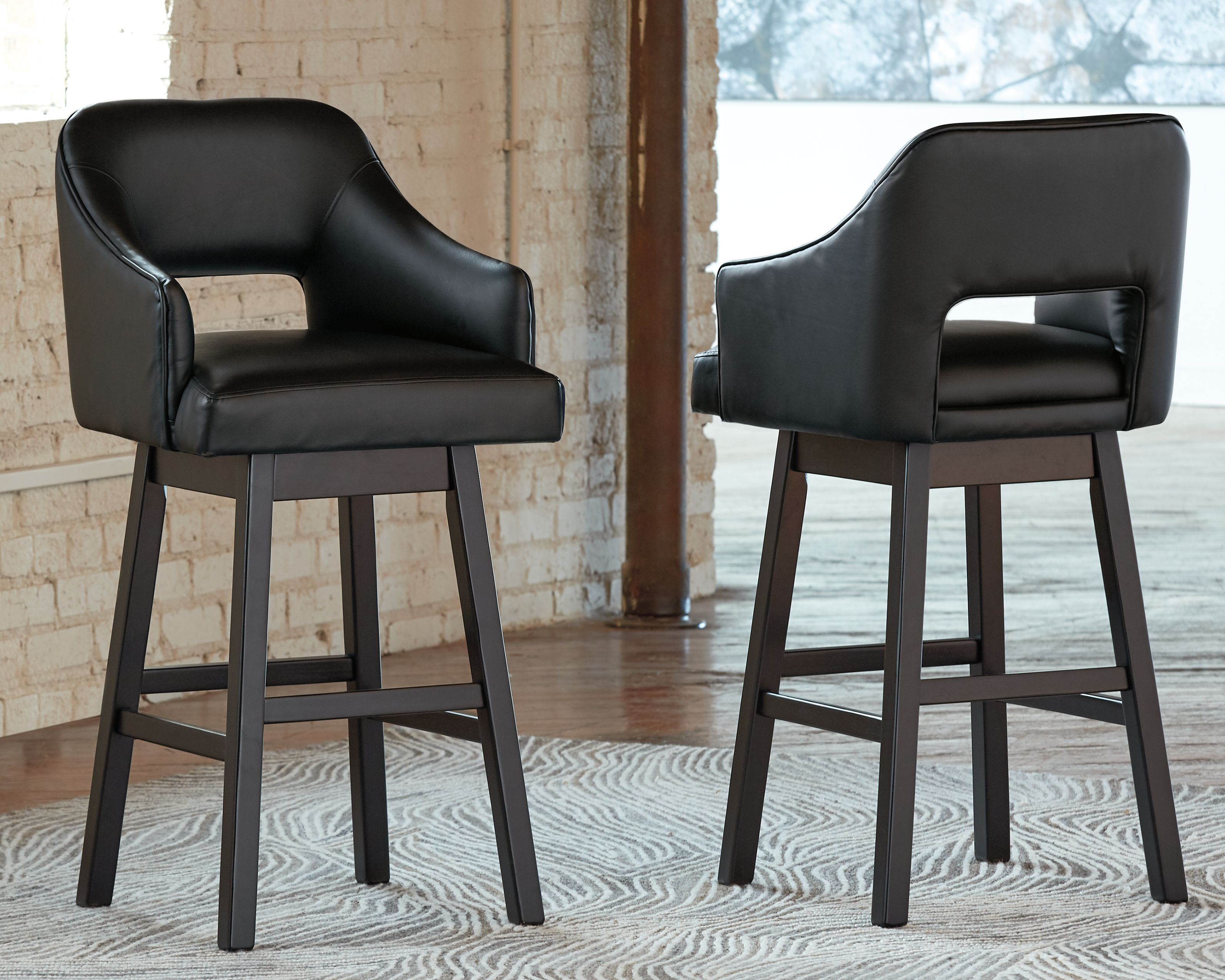 Tallenger - Tall UPH Swivel Barstool(Set of 2) - Black / Dark Brown