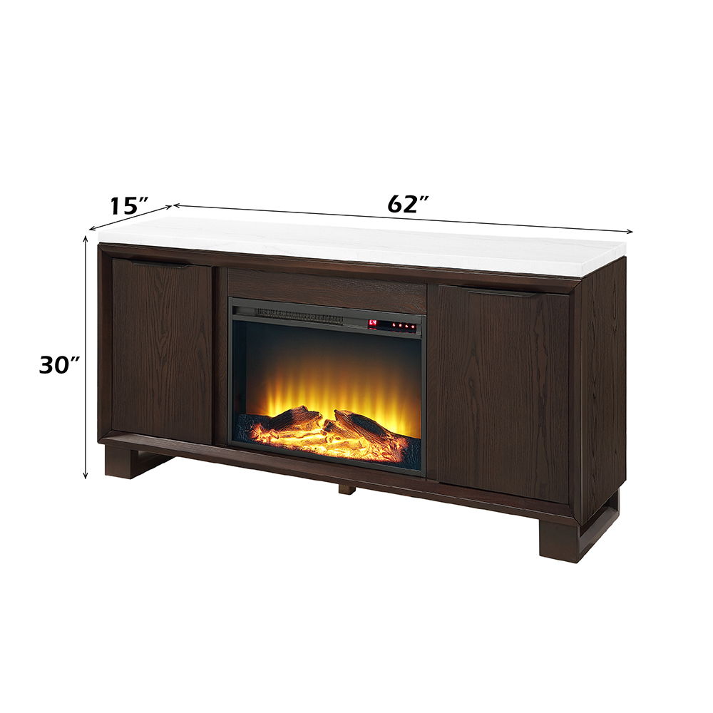 Edwyn - Server With Fireplace - Natural Marble Top & Espresso, dark brown, view 7