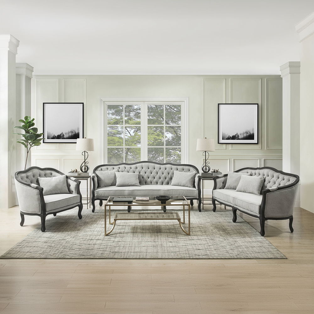 Samael - Loveseat With 2 Pillows - Gray Linen & Dark Brown, light gray