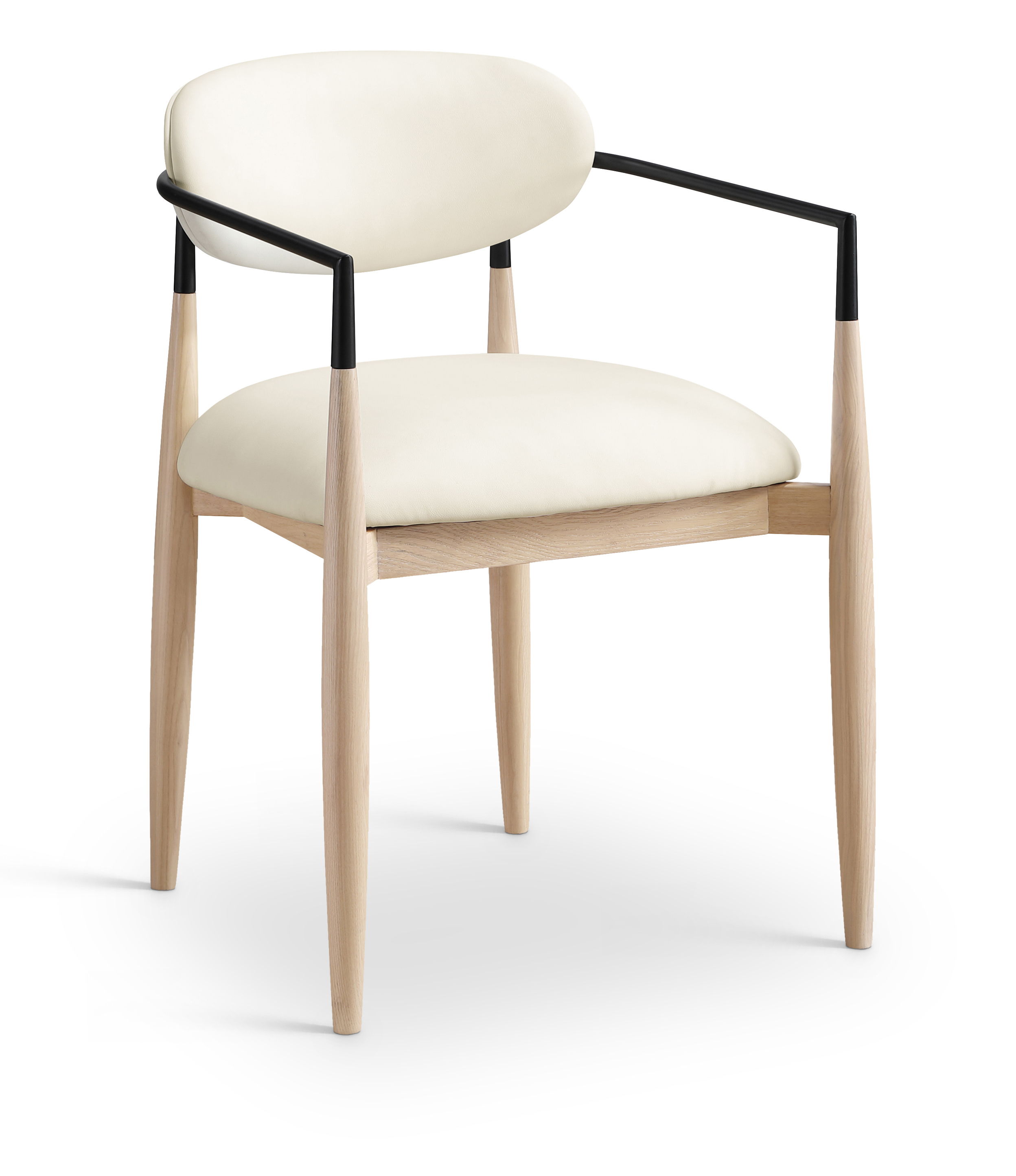 Riccio - Upholstered Dining Arm Chair (Set of 2) With Light Brown Legs - Cream