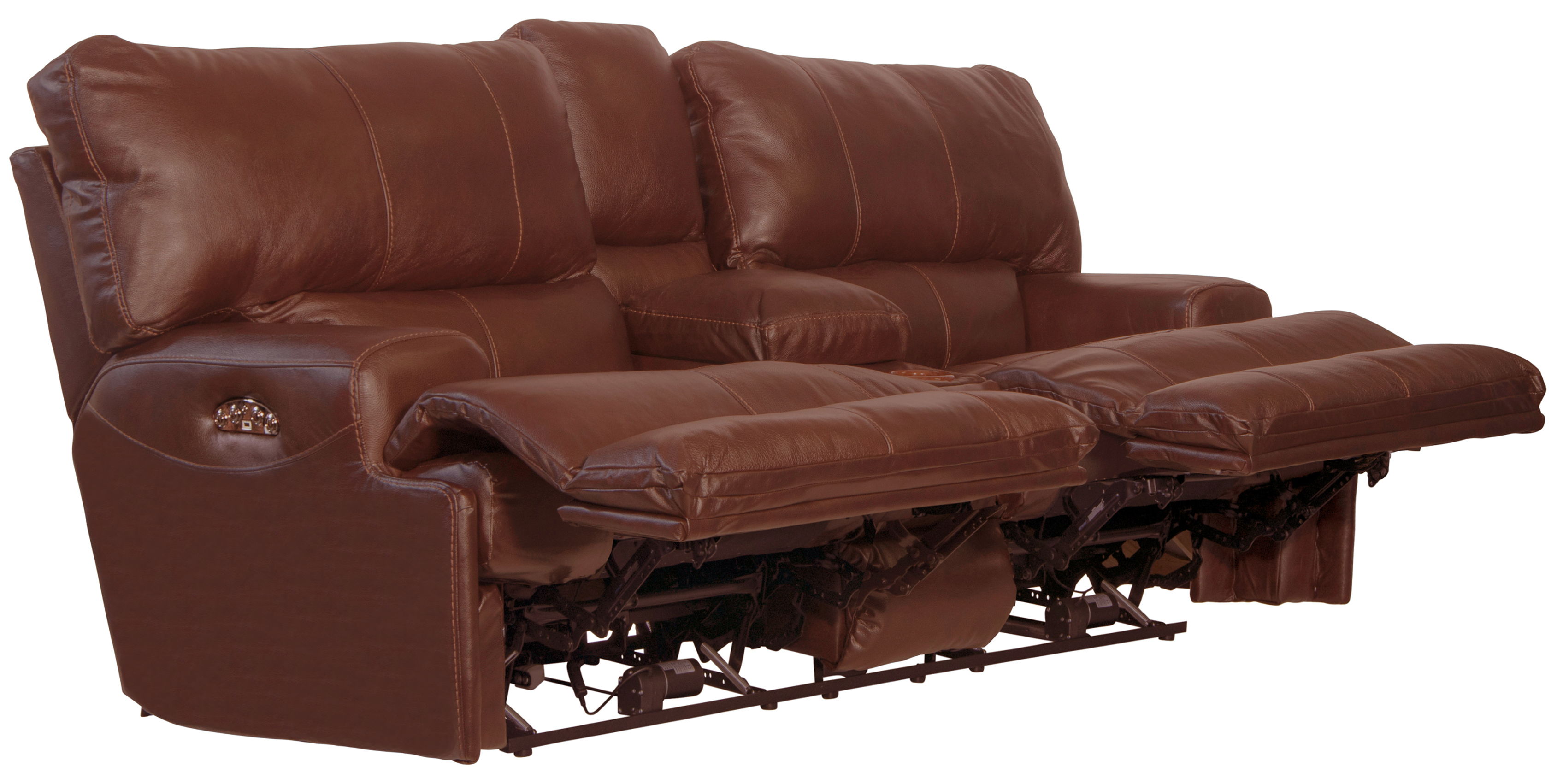 Wembley - Italian Leather Match Power Lay Flat Reclining Console Loveseat With Power Adjustable Headrest - Walnut