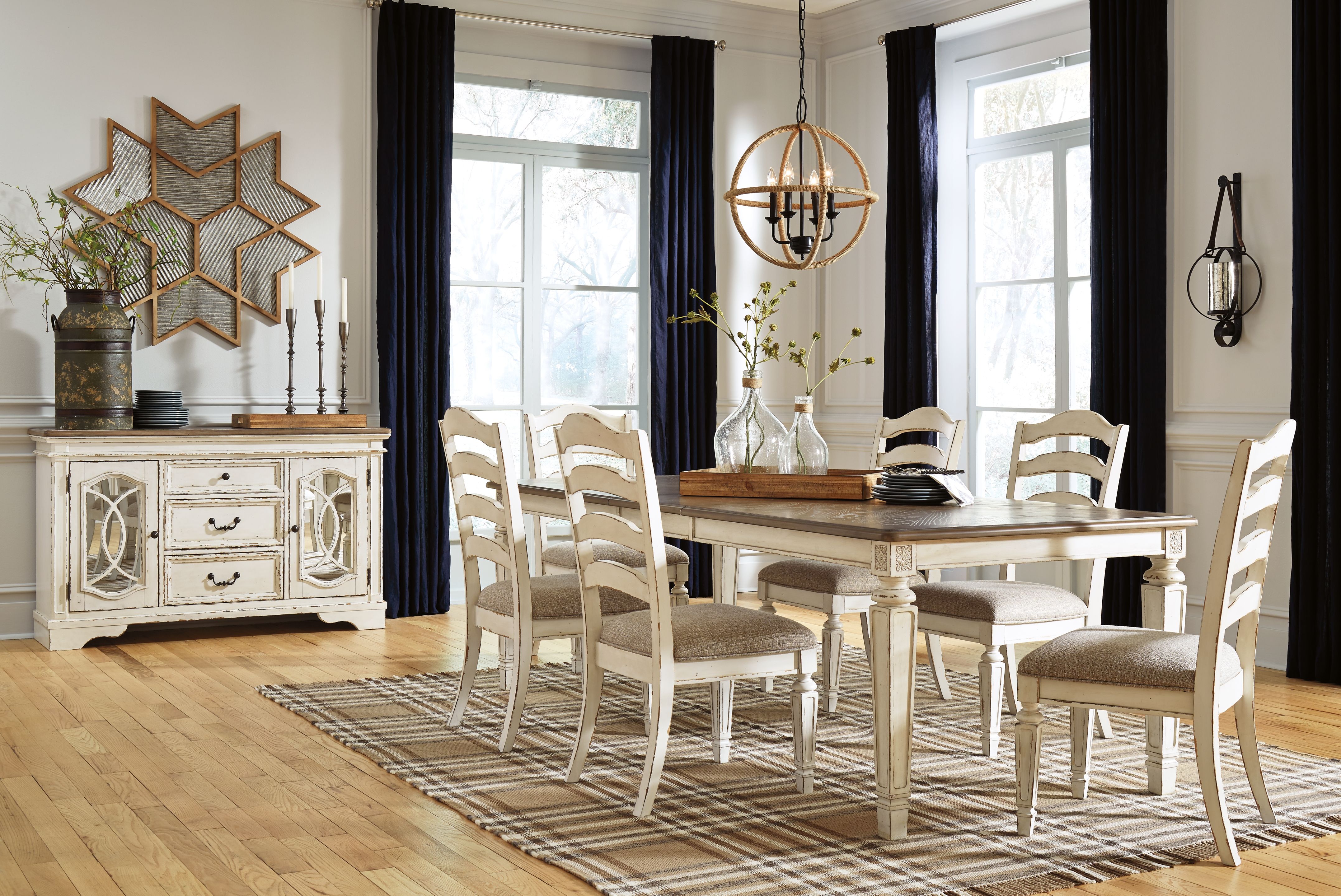 7 Pc · Extension Table, 6 Ladderback Side Chairs