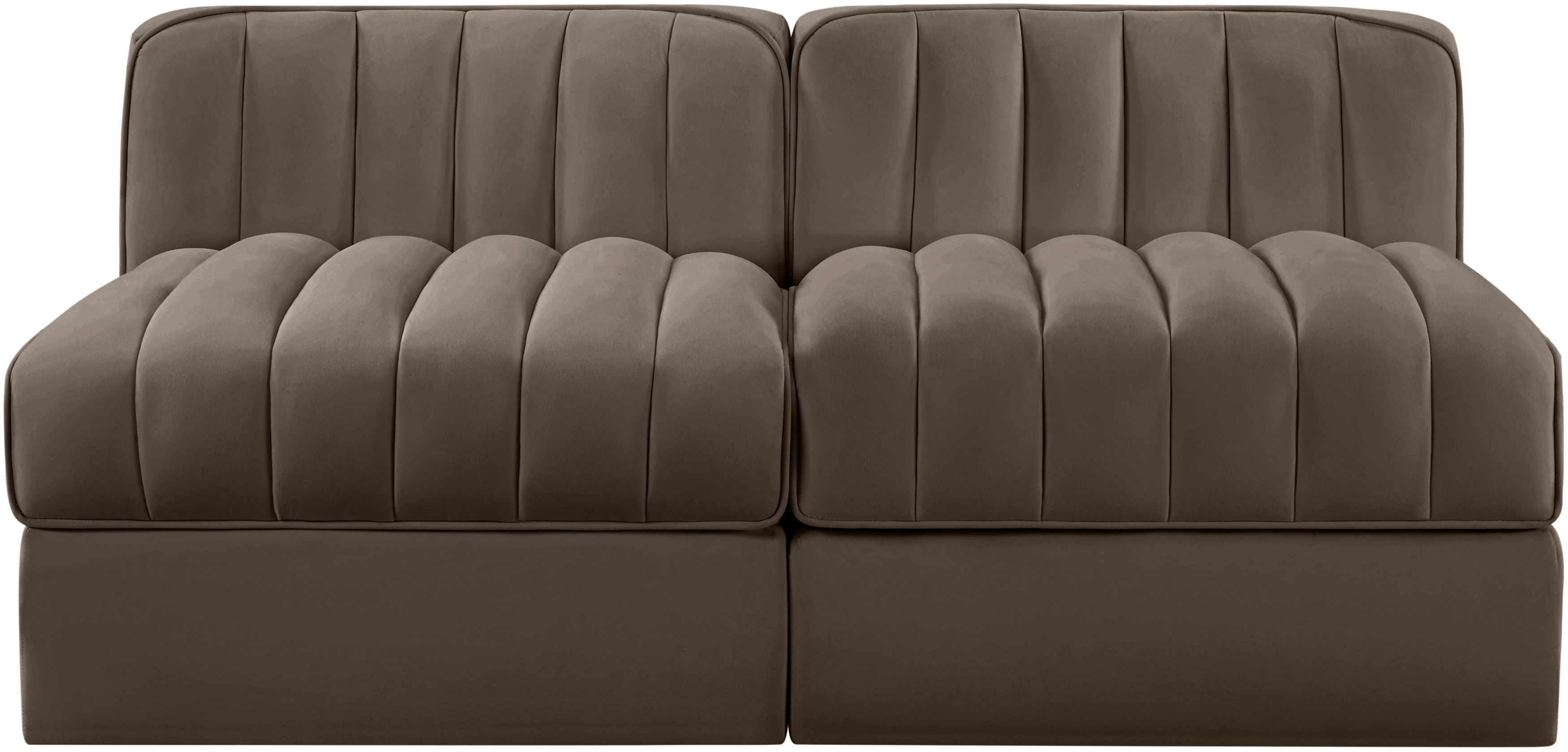 Rummi - Velvet Performance Fabric Upholstered 2 Piece Modular Armless Loveseat - Brown