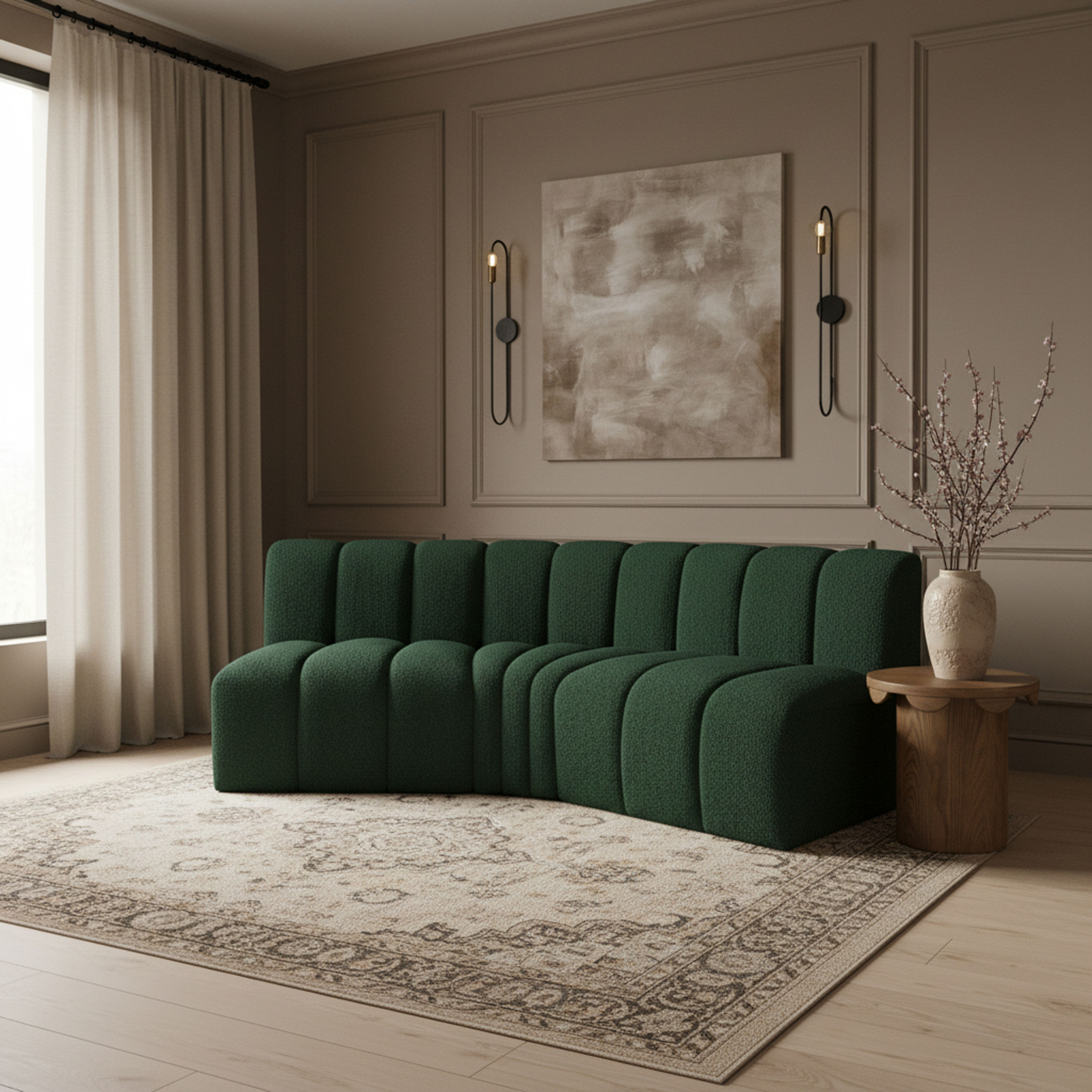 Arc - Boucle Fabric 3 Piece Modular Corner Sofa - Green