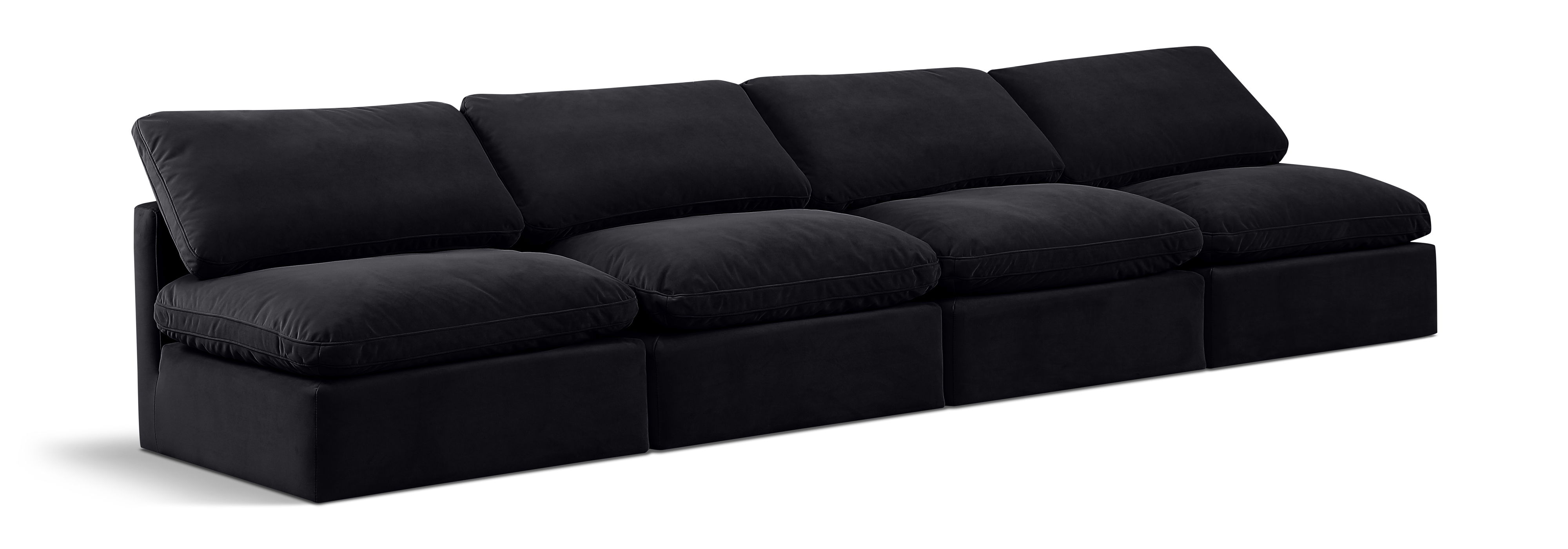 Indulge - Velvet 4 Seat Modular Armless Sofa - Black