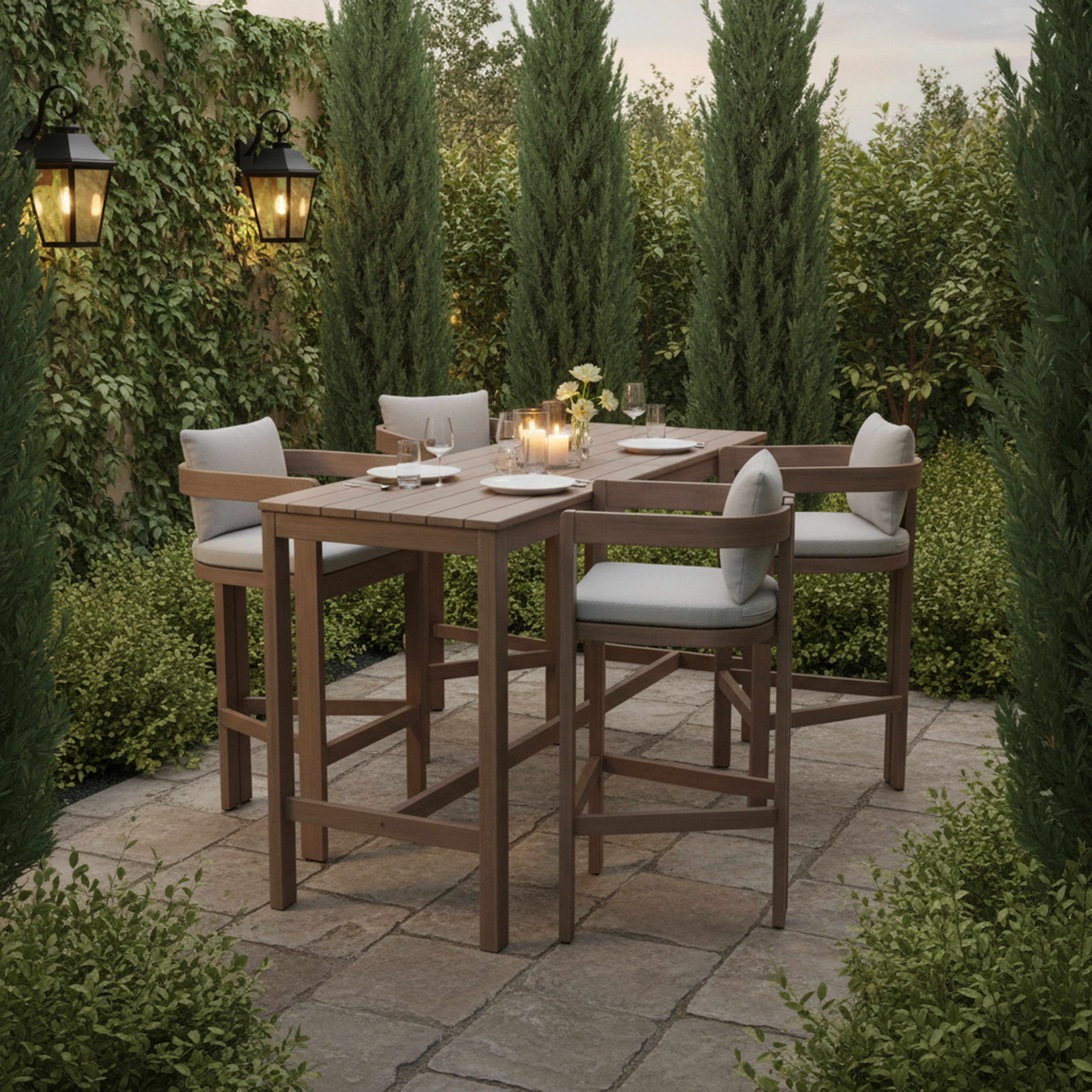 Newport - Acacia Wood Outdoor Patio Rectangle Bar Table - Natural