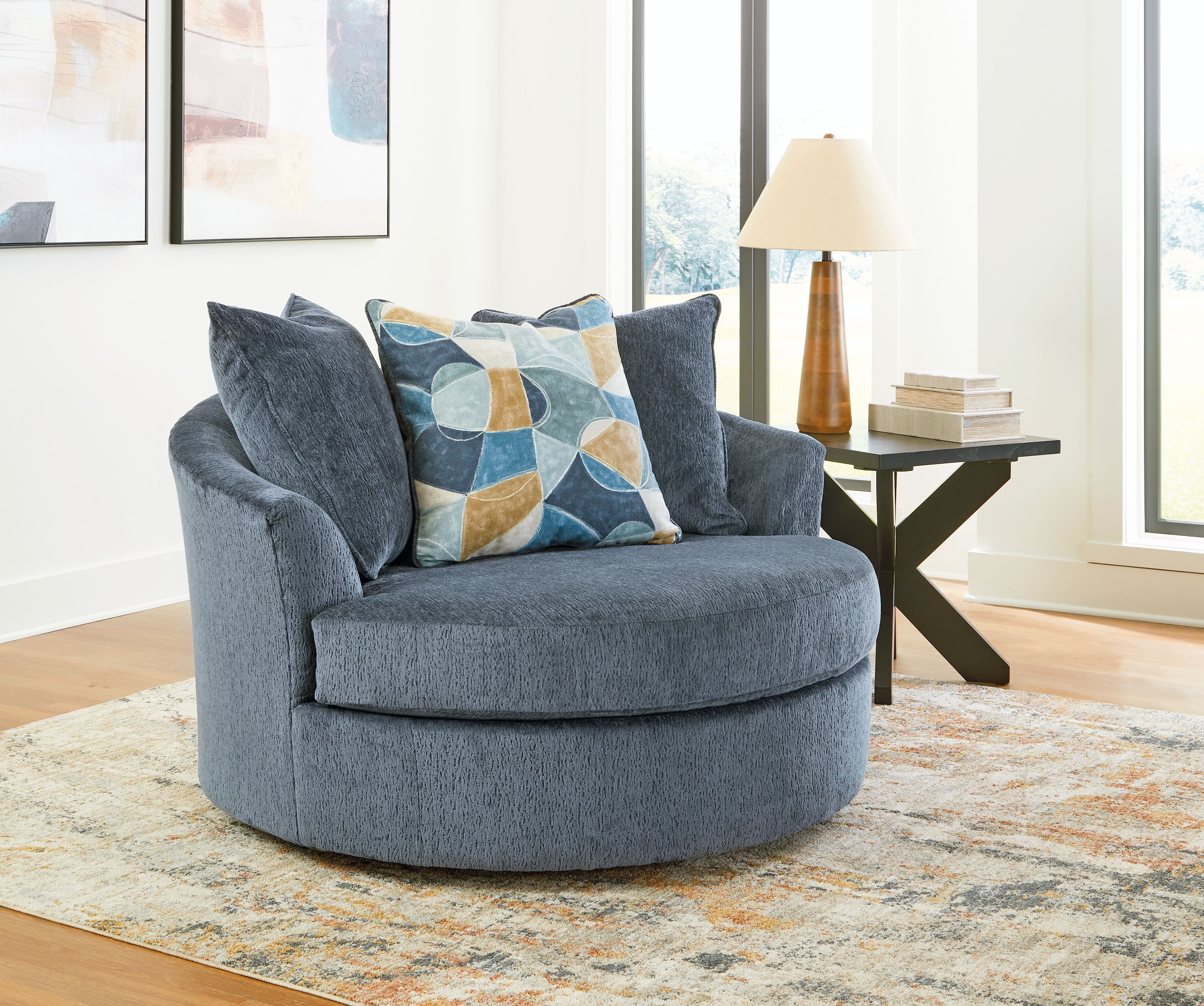 Ashley Furniture Maxon Place - 5 Pc. - 3-Piece Sectional With Raf Corner Chaise, Chair, Ottoman - Navy - Image 5