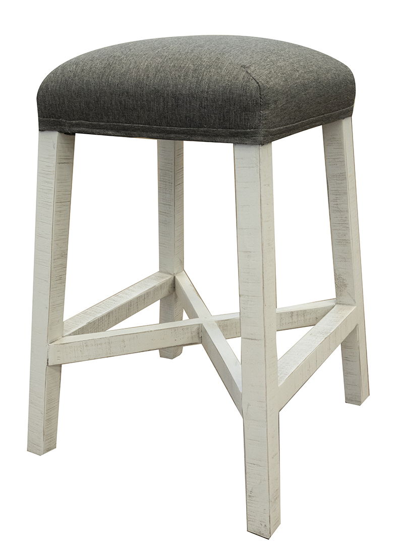 International Furniture Direct Stone - Stool With Fabric Seat - Antiqued Ivory / Weathered Gray