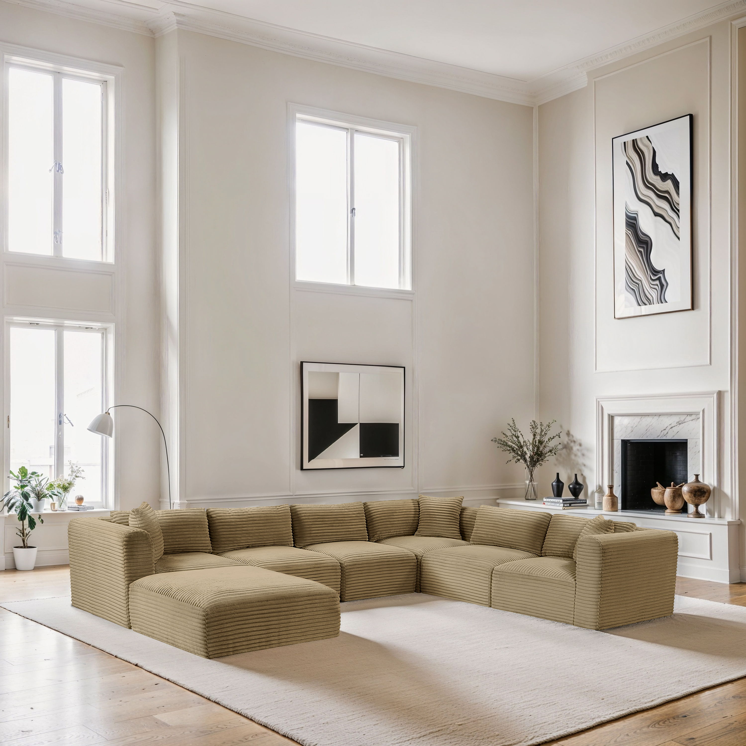 Shaggy - 7 Piece Modular U-Shaped Sectional With Ottoman - Camel