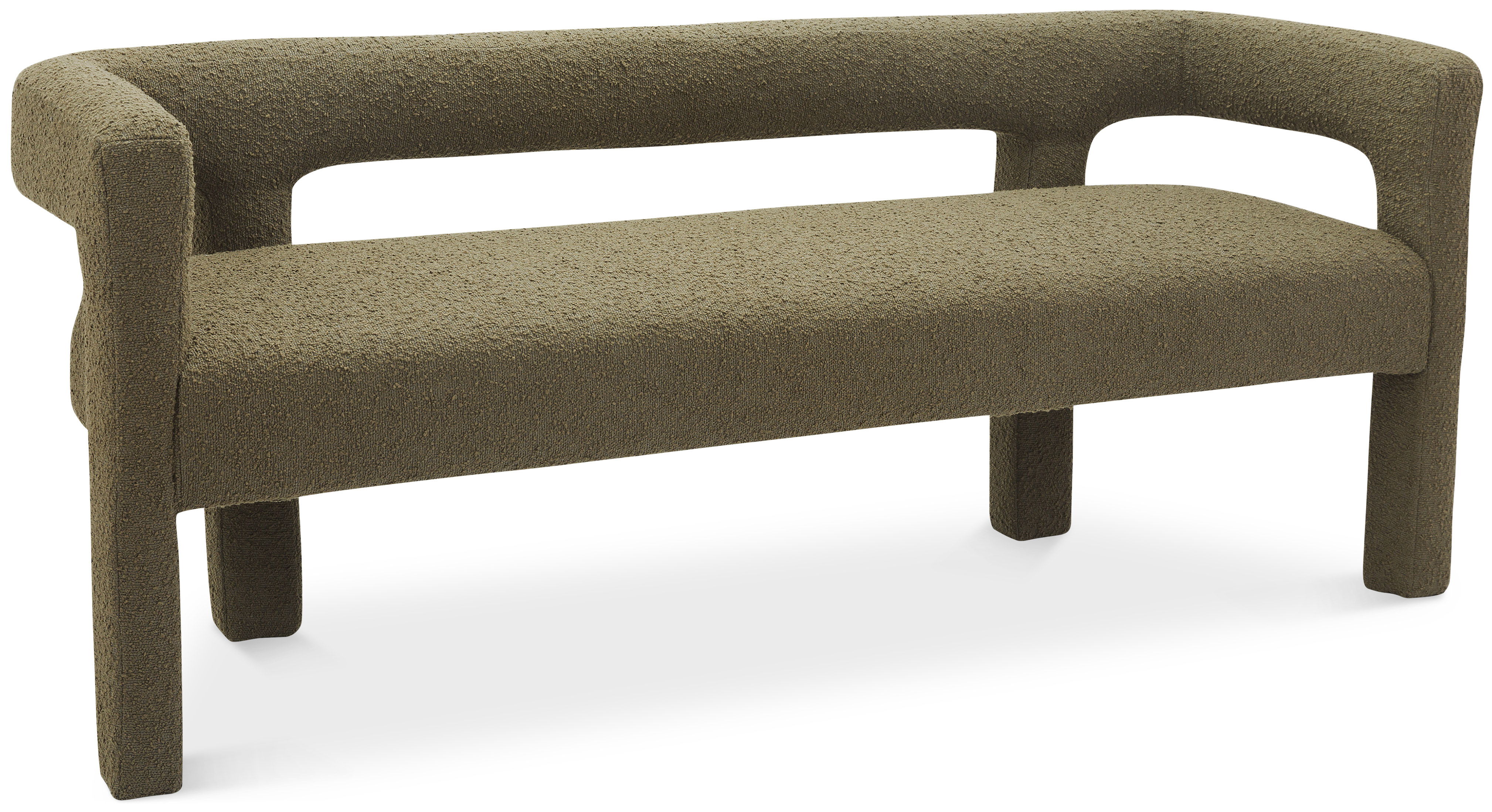 Athena - Boucle Fabric Bench - Olive Green
