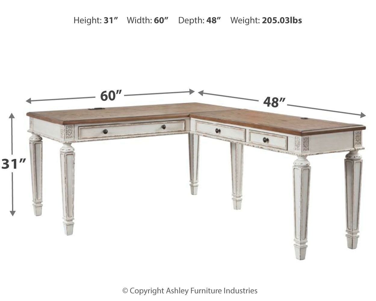 Ashley Furniture Realyn - Home Office L Shaped Desk - White / Brown - Image 4