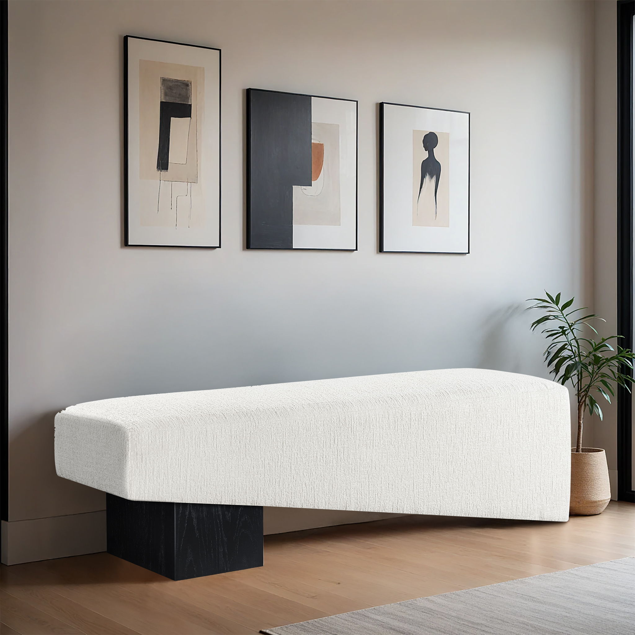 Alora - Bench With Black Base - Cream
