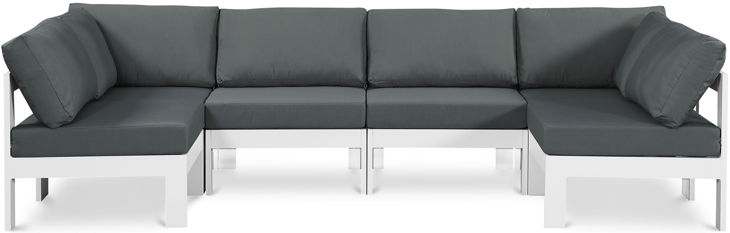 Nizuc - Outdoor Patio 6 Piece Modular U-Shaped Sectional With White Frame - Gray