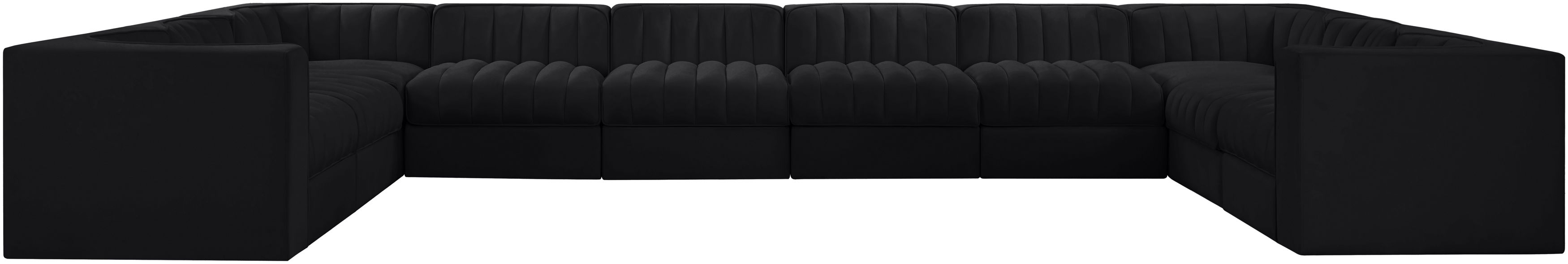 Rummi - Velvet Performance Fabric Upholstered 10 Piece Modular Sectional - Black