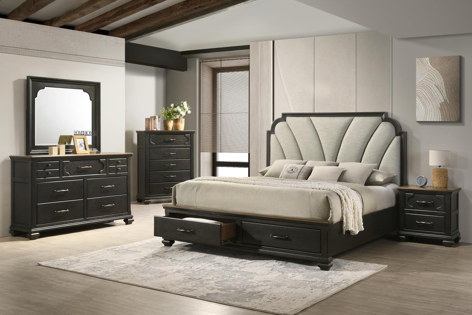 B080 - 3 Piece Bedroom Set (King Bed, Dresser, Mirror) - Black