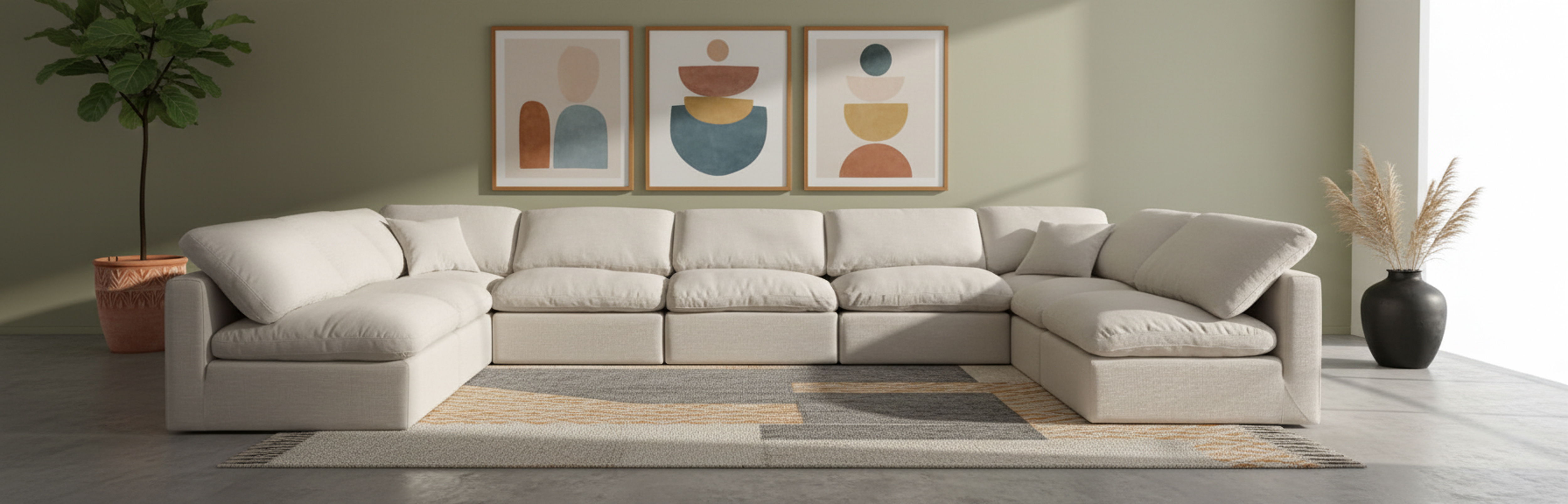 Indulge - Linen 7 Piece Modular U-Shaped Sectional - Ivory