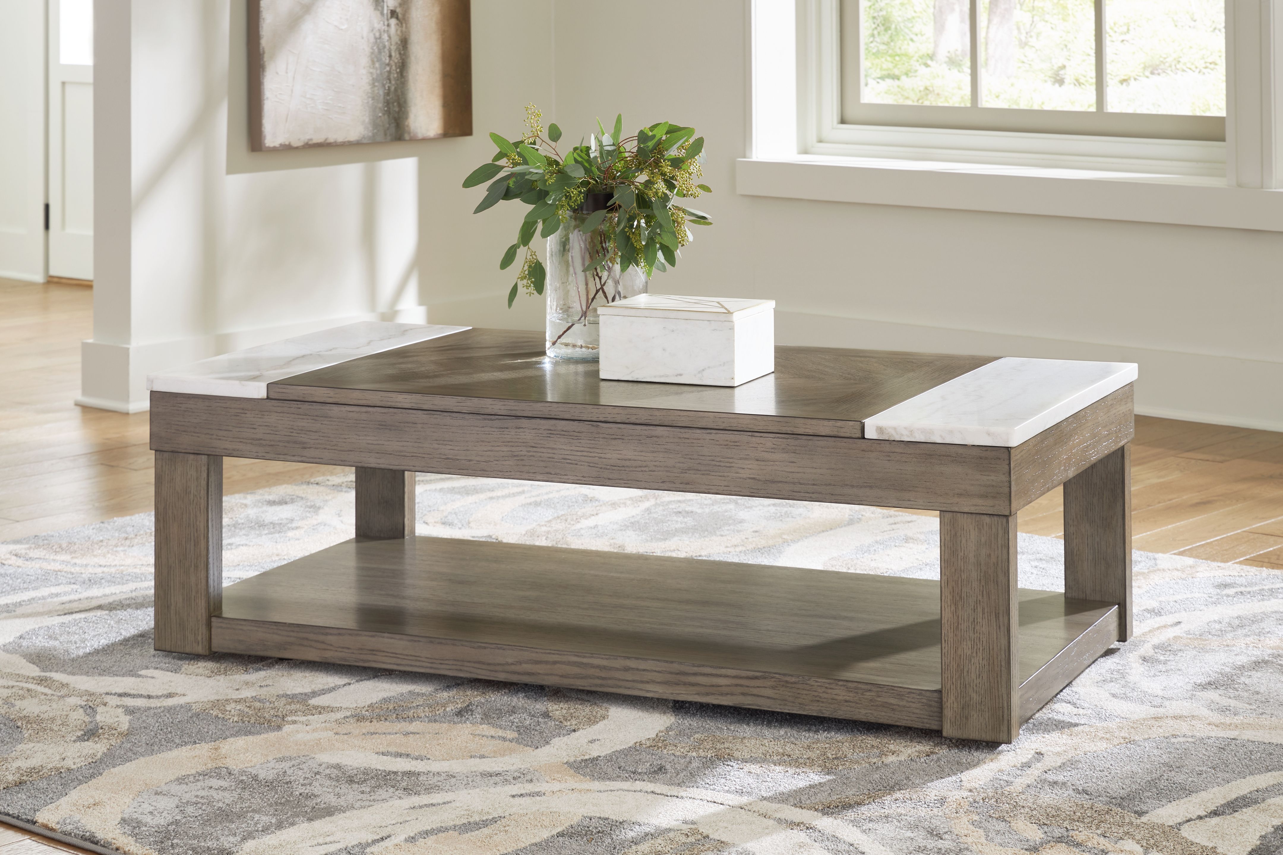 Ashley Furniture Loyaska - Lift Top Cocktail Table - Grayish Brown / White - Image 2