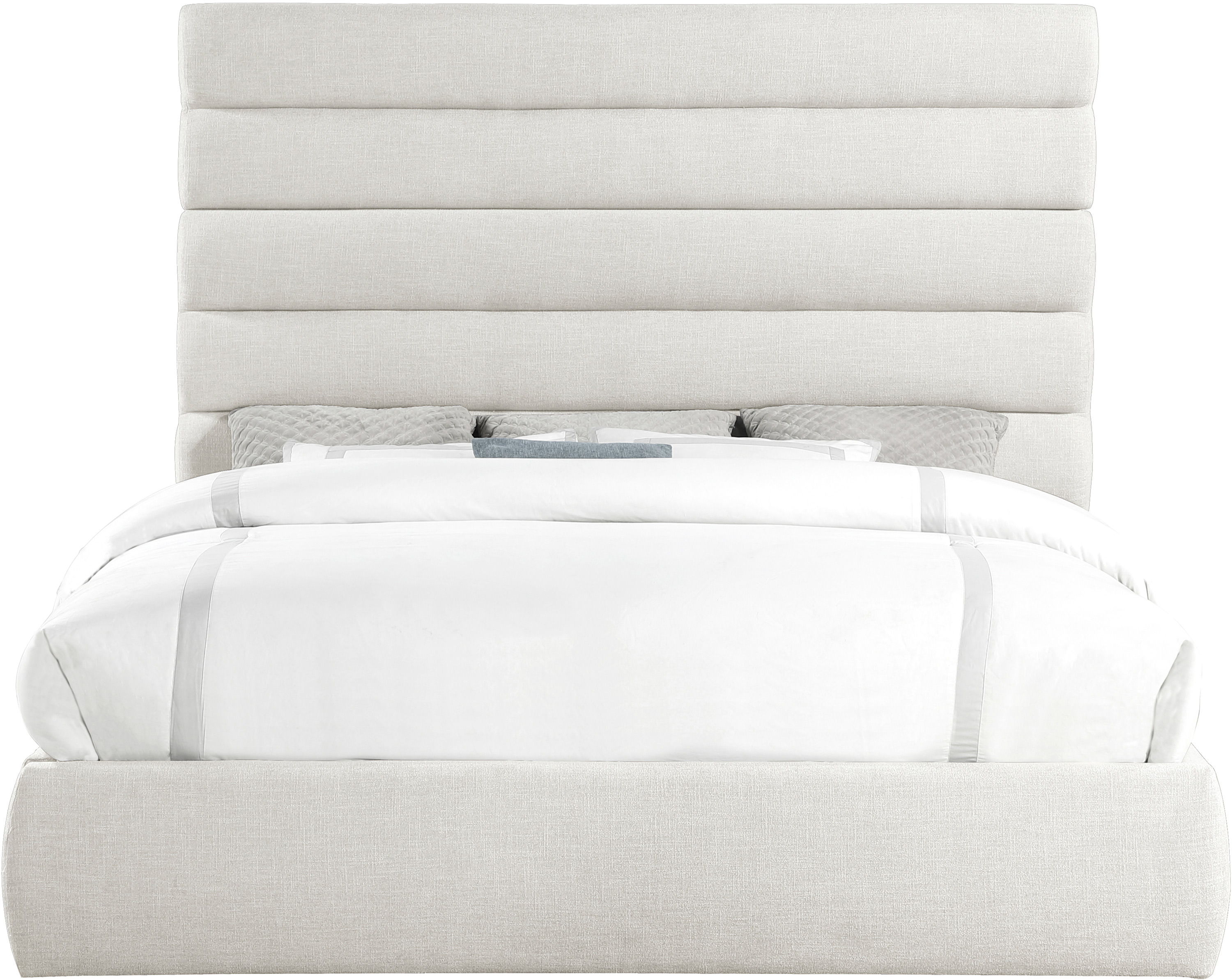 Adam - Linen Fabric King Bed With 70.5" Headboard - Cream