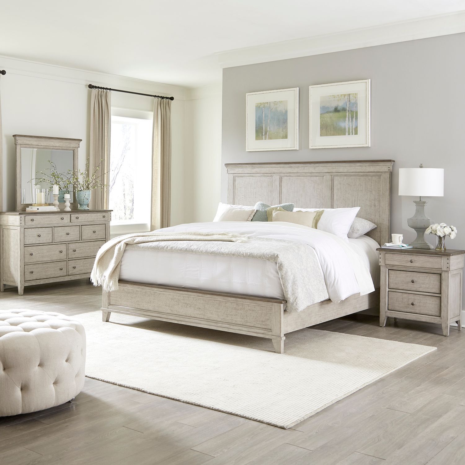 Liberty Furniture Ivy Hollow - 4 Piece Bedroom Set (California King Panel Bed, Dresser & Mirror, Night Stand) - White