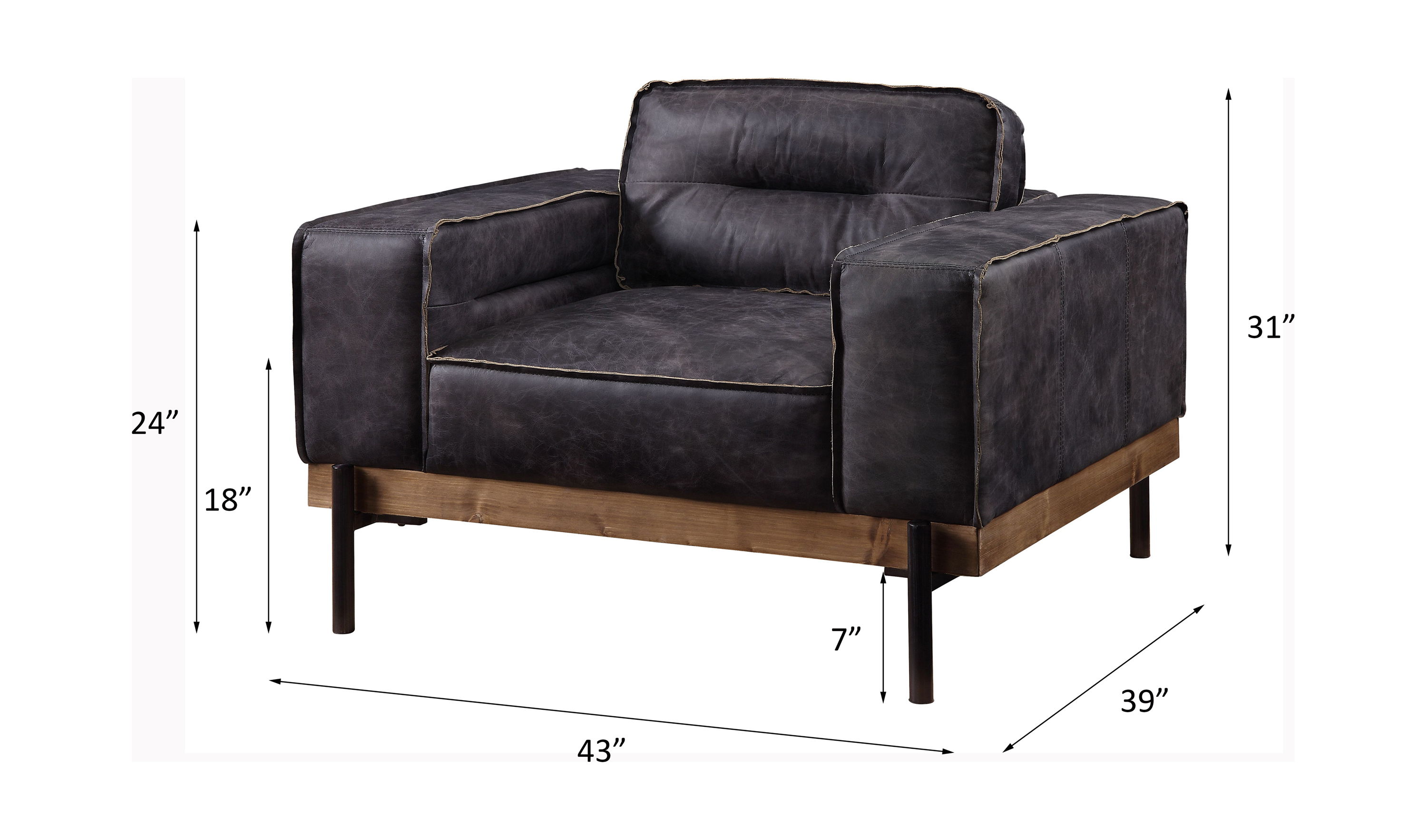Silchester - Chair - Antique Ebony Top Grain Leather, black, view 4