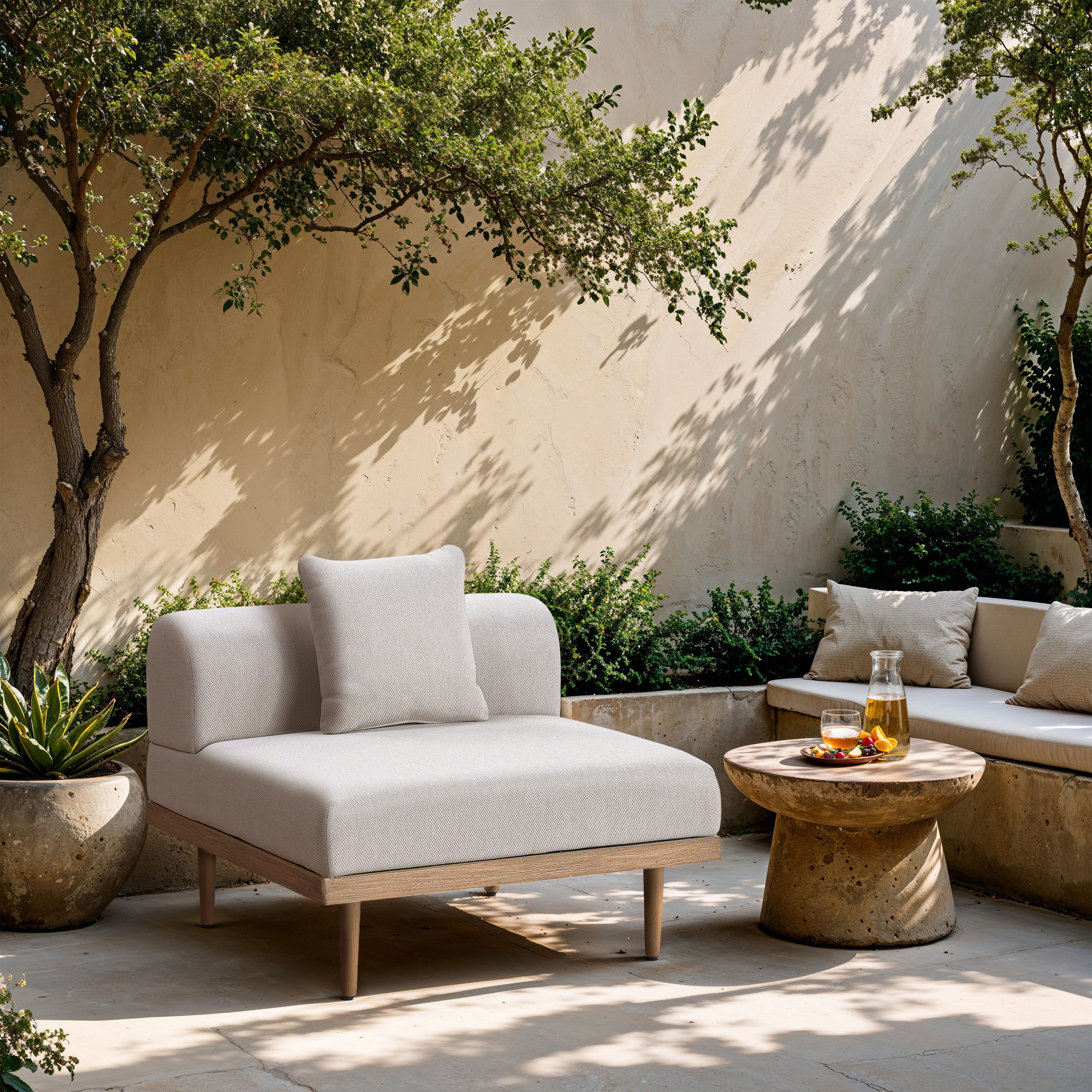 Laguna - Resilient Water Resistant Fabric Upholstered Outdoor Patio Modular Armless Chair - Beige
