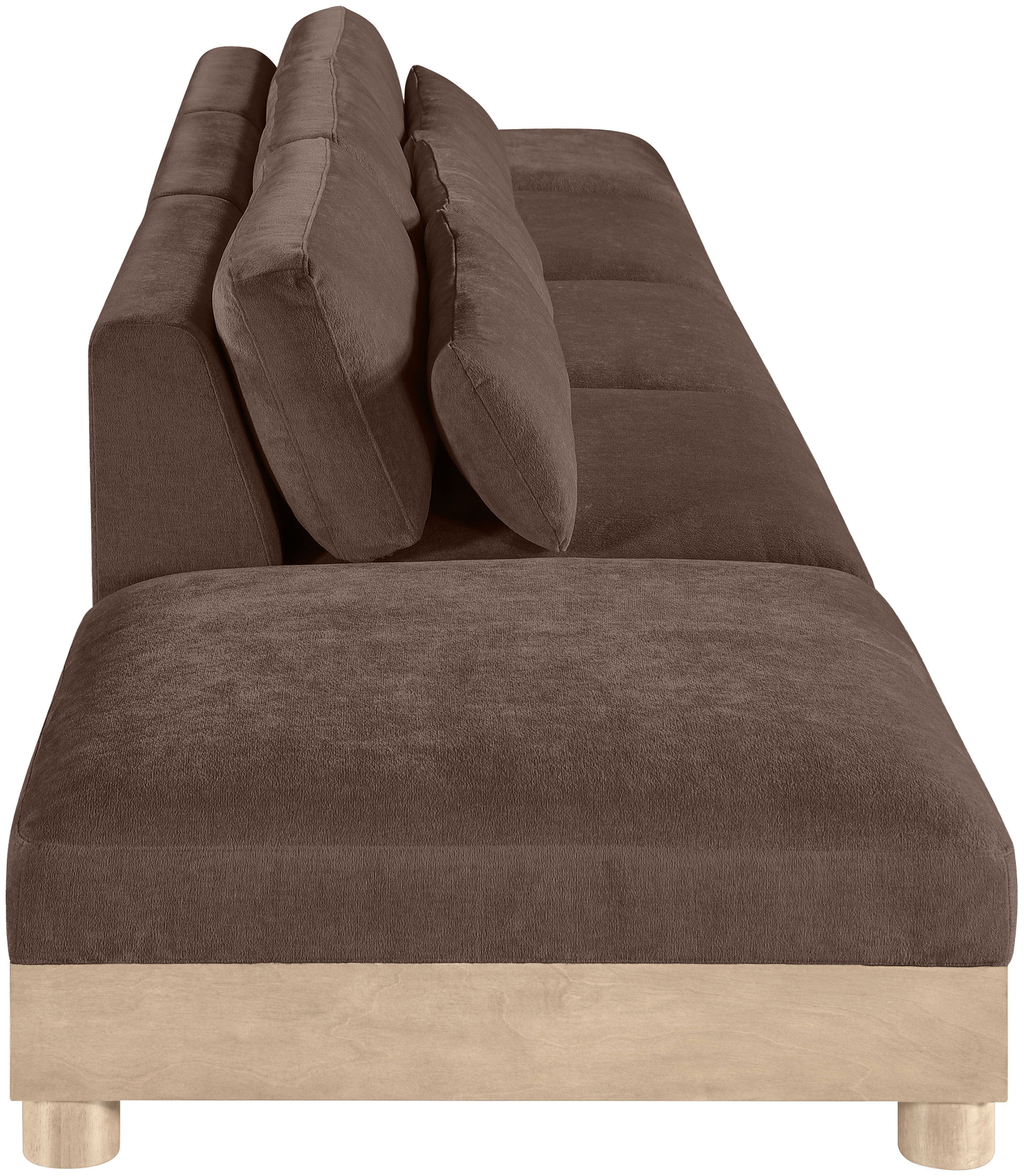 Turin - 200" Chenille Fabric Upholstered 5 Piece Modular Sofa - Brown / Natural Oak