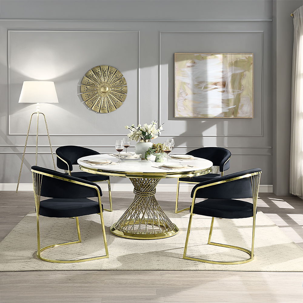 Fallon - Side Chair - Black Velvet & Mirrored Gold, black, view 5
