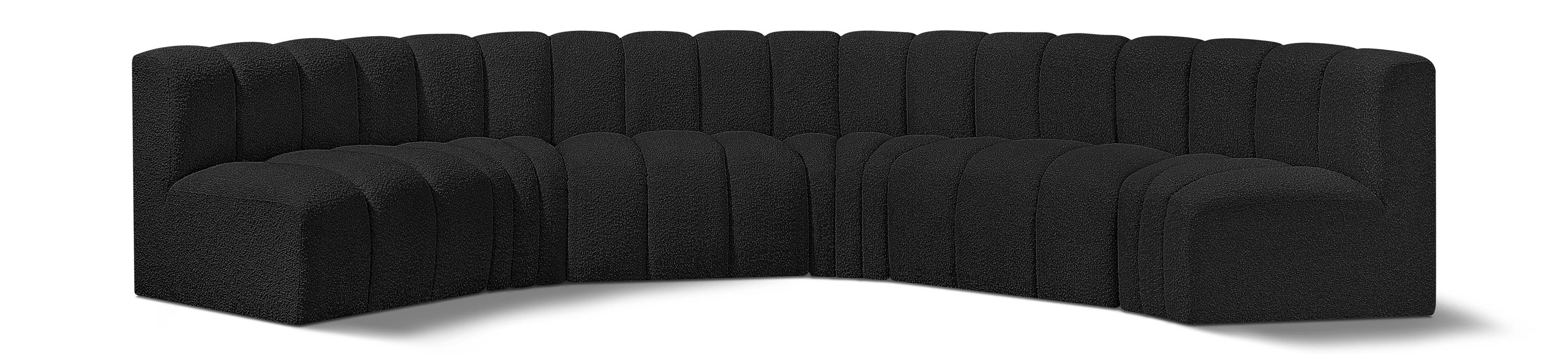 Arc - Boucle Fabric 6 Piece U-Shaped Modular Sofa - Black
