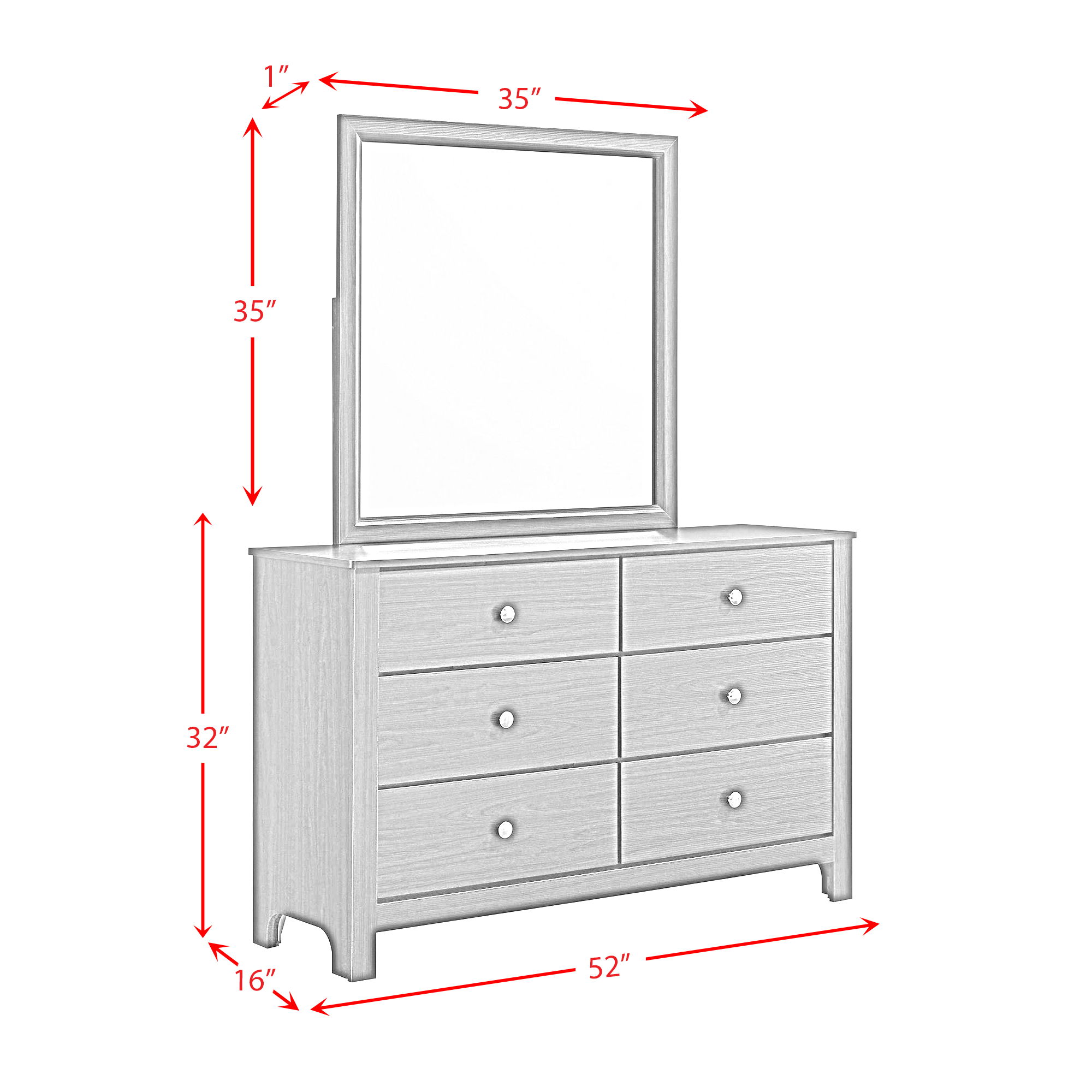 Sami - Youth Dresser And Mirror Set - White