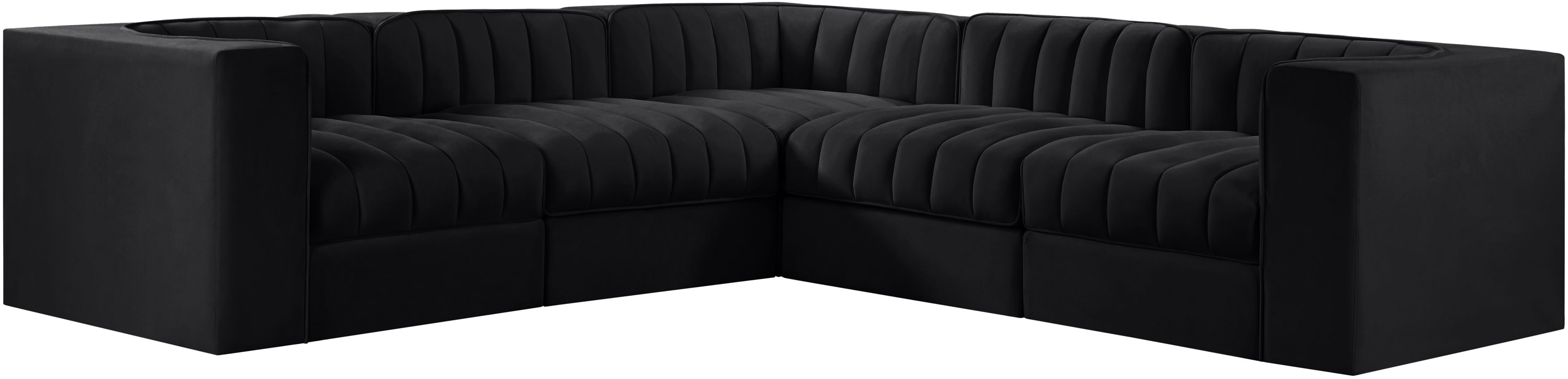Rummi - Symmetrical Velvet Performance Fabric Upholstered 5 Piece Modular Sectional - Black