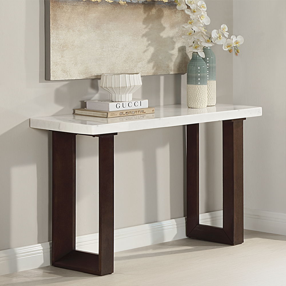 Edwyn - Sofa Table With Marble Top - White Natural Marble Top & Brown, white, view 5