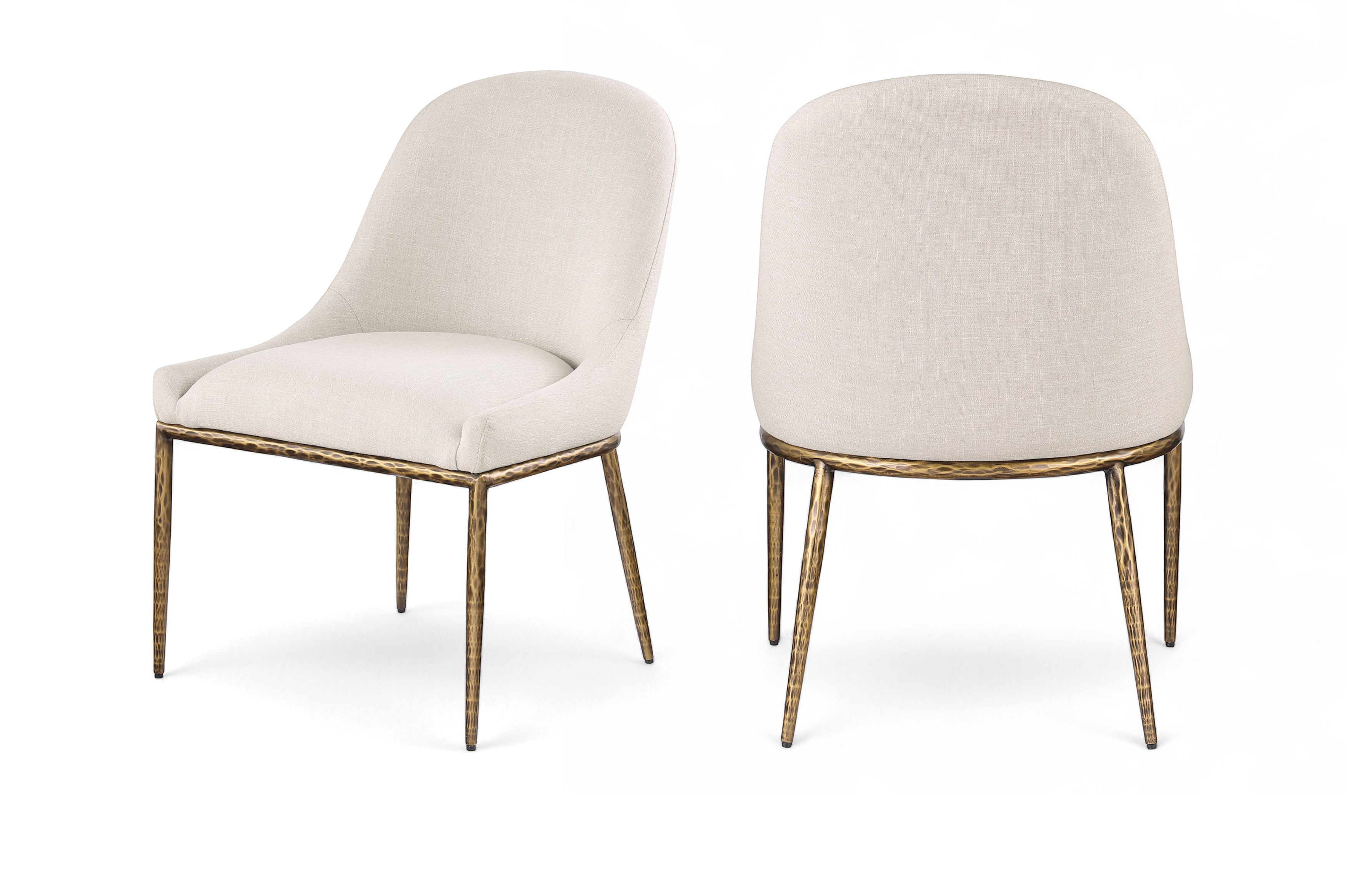 Ferro - Linen Textured Performance Fabric Upholstered Dining Side Chair - Beige / Brushed Gold