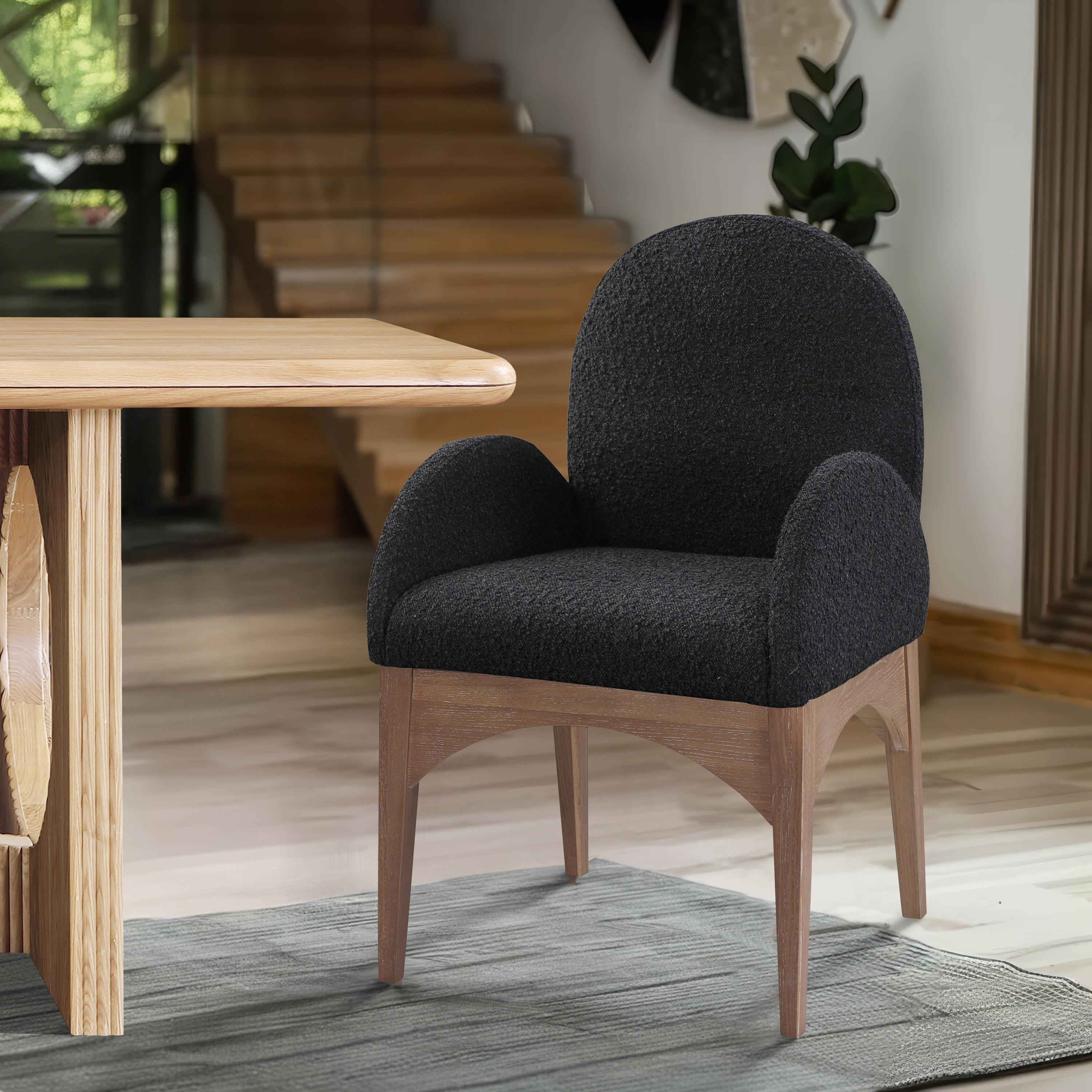 Waldorf - Boucle Dining Arm Chair With Natural Legs - Black