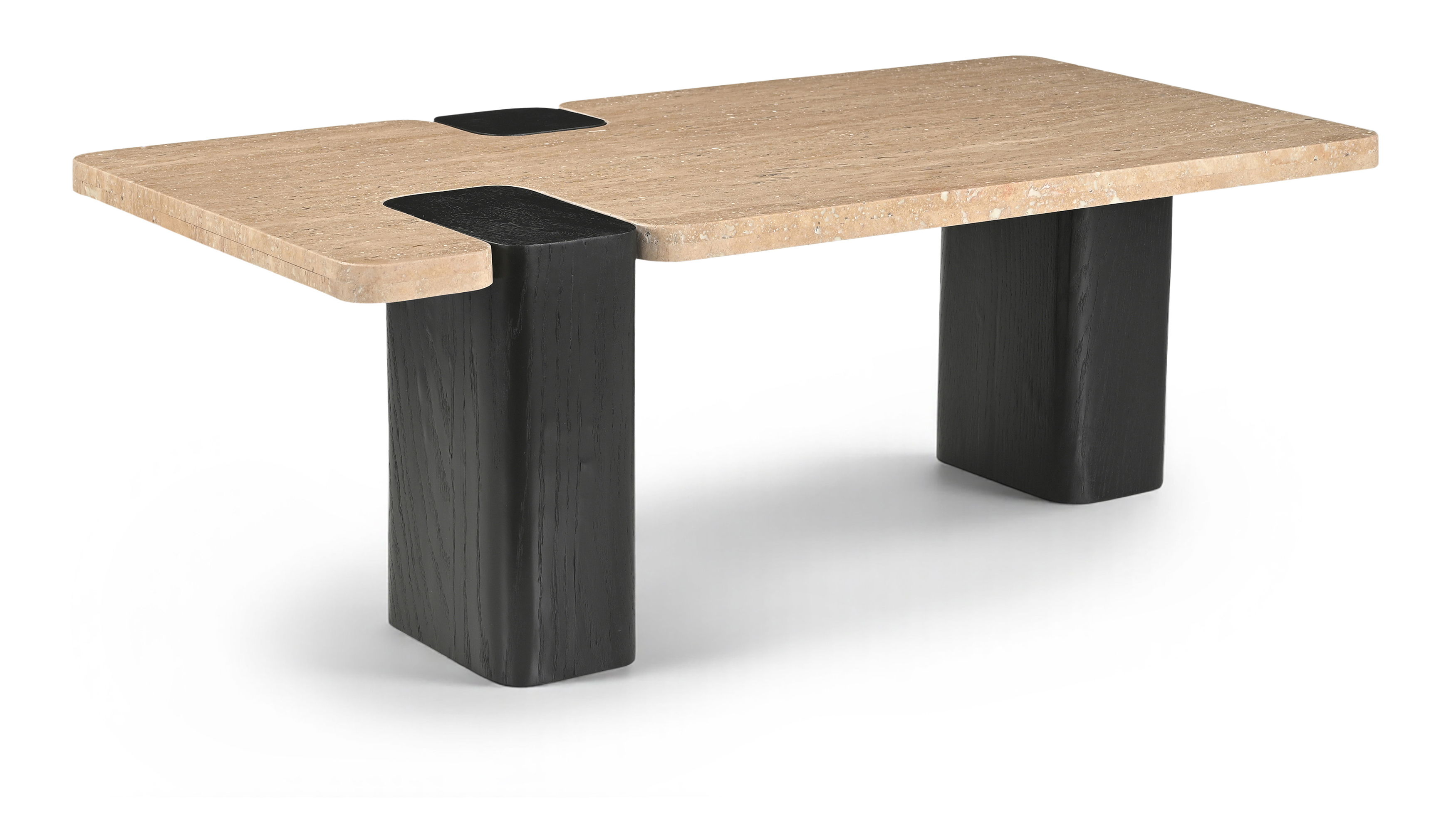 Ravenna - Genuine Travertine Top And Oak Wood Base Coffee Table - Natural