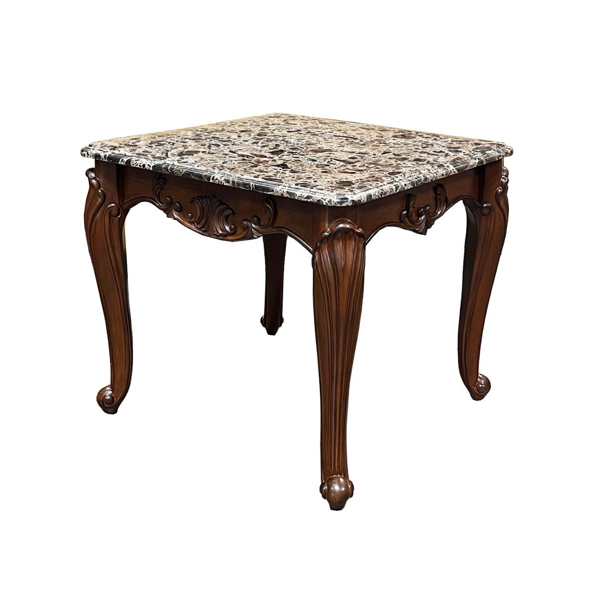 Nayla - End Table - Natural Marble Top & Cherry, dark brown, view 2