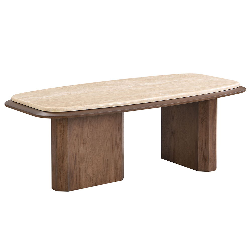 Kasha - Coffee Table - Travertine Top & Walnut, dark brown, view 2