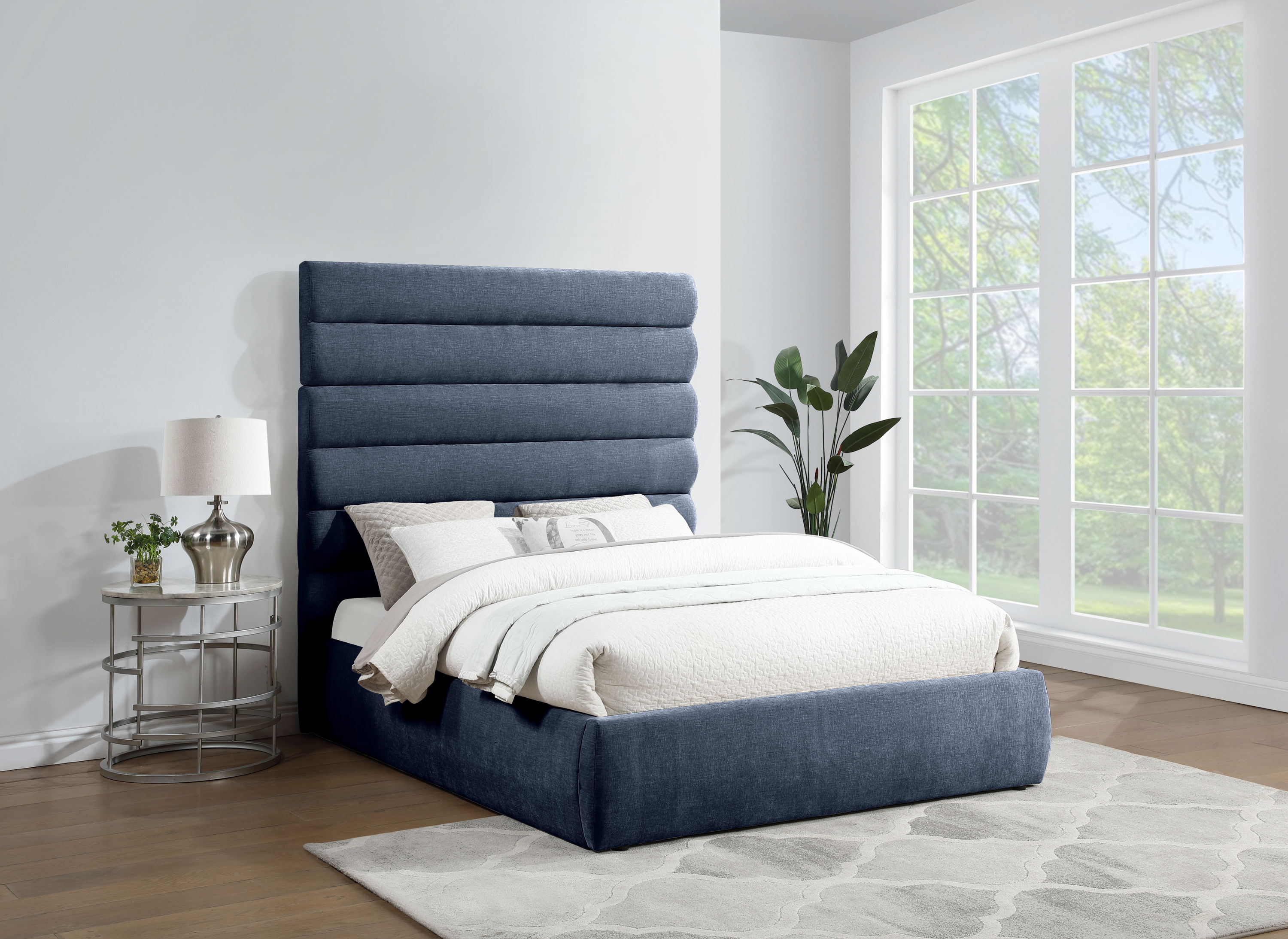 Adam - Chenille Fabric Queen Bed With 70.5" Headboard - Navy