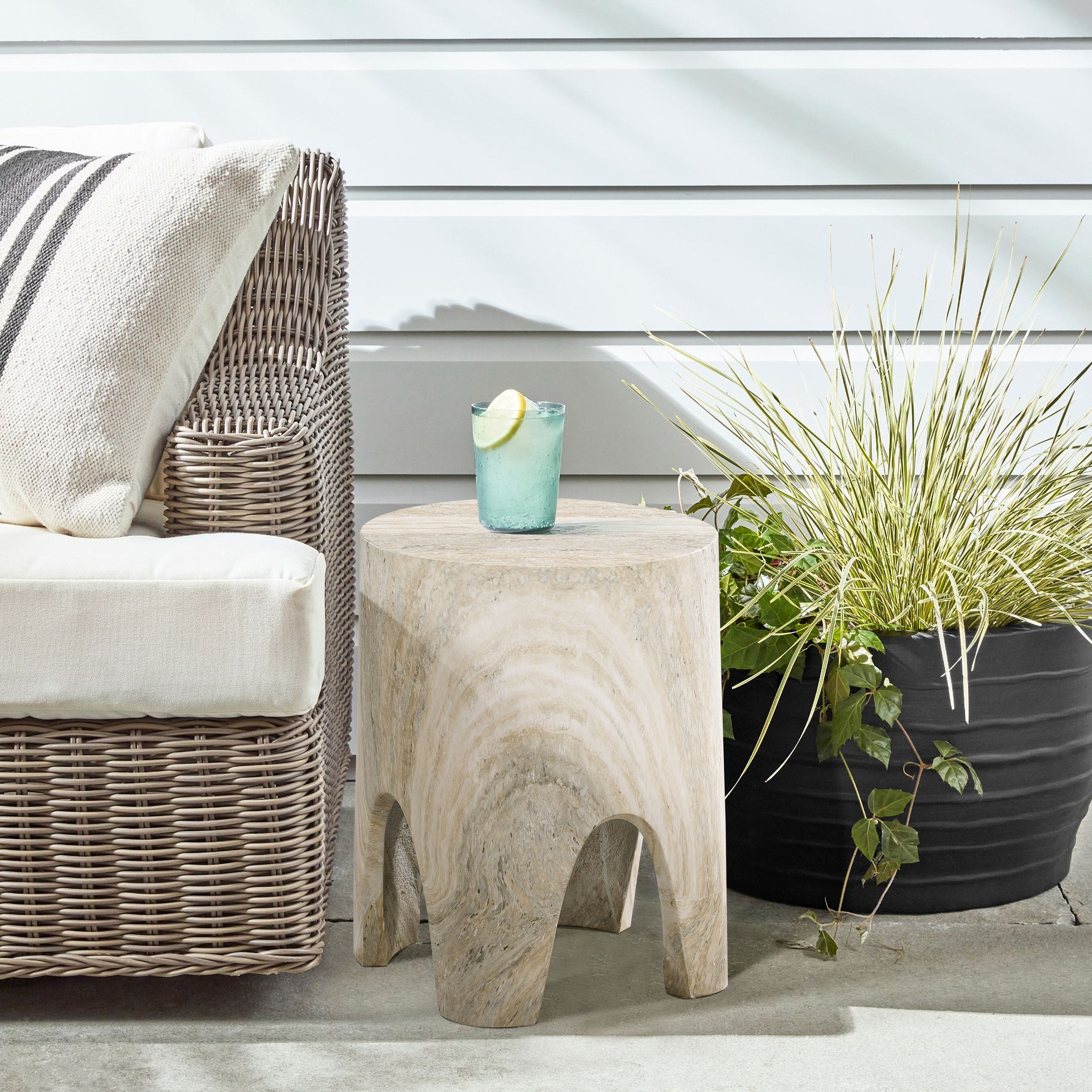 Foligno - Concrete End Table - Travertine