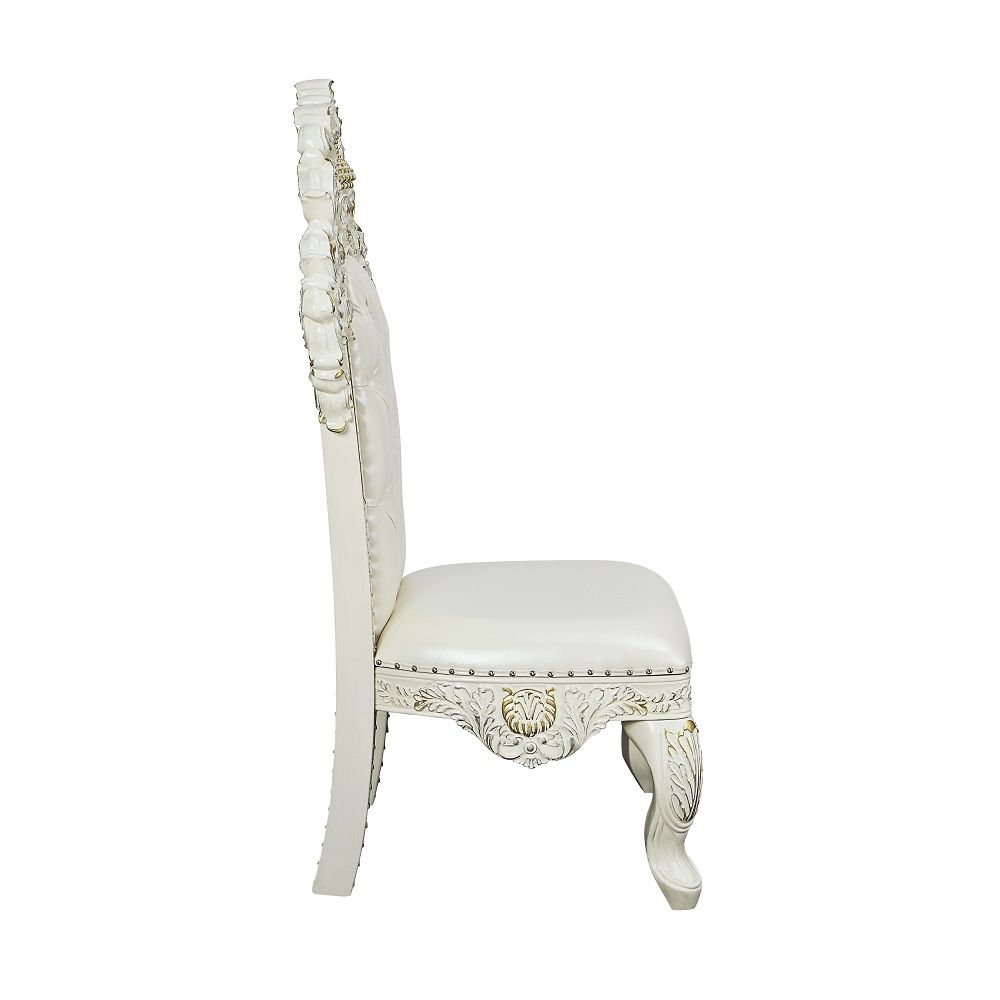 Adara - Side Chair (Set of 2) - Pearl White Synthetic Leather & Antique White, white, view 2