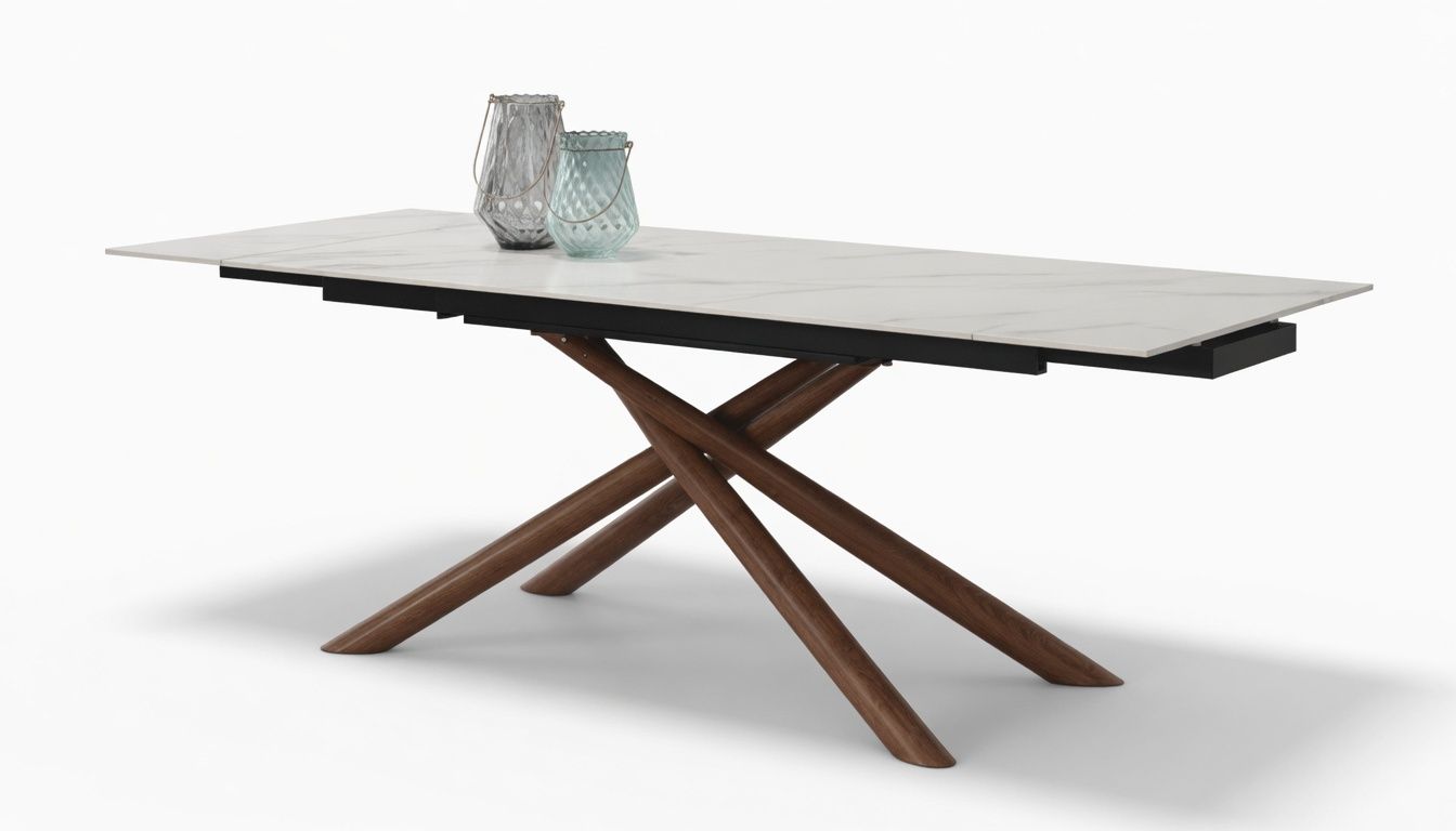 9063 - 71" Dining Table With 2X12" Extension - White / Brown Walnut