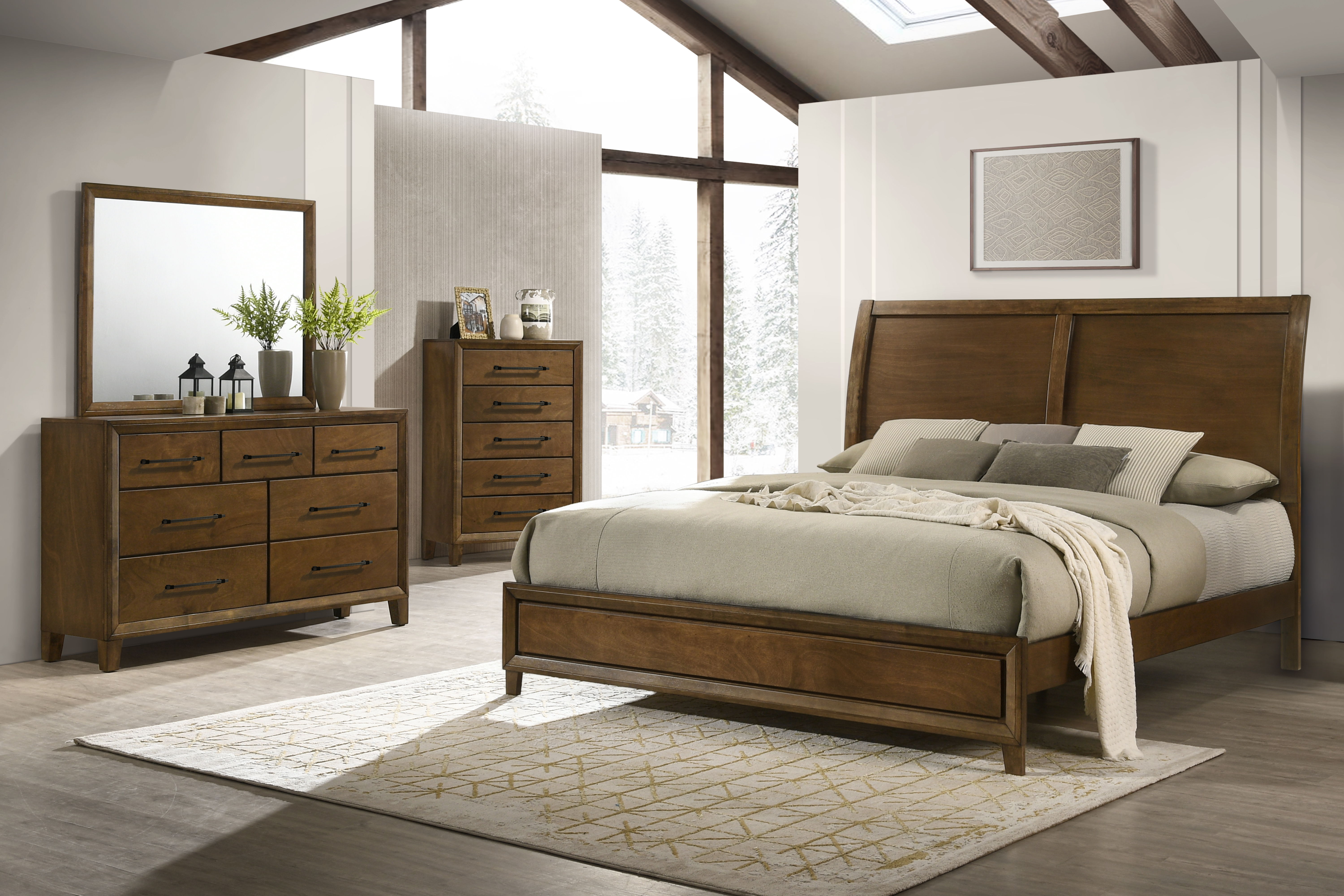 Ballard - 6/6 Eastern King 4 Piece Bedroom Set (Bed, Dresser, Mirror, Chest) - Brown