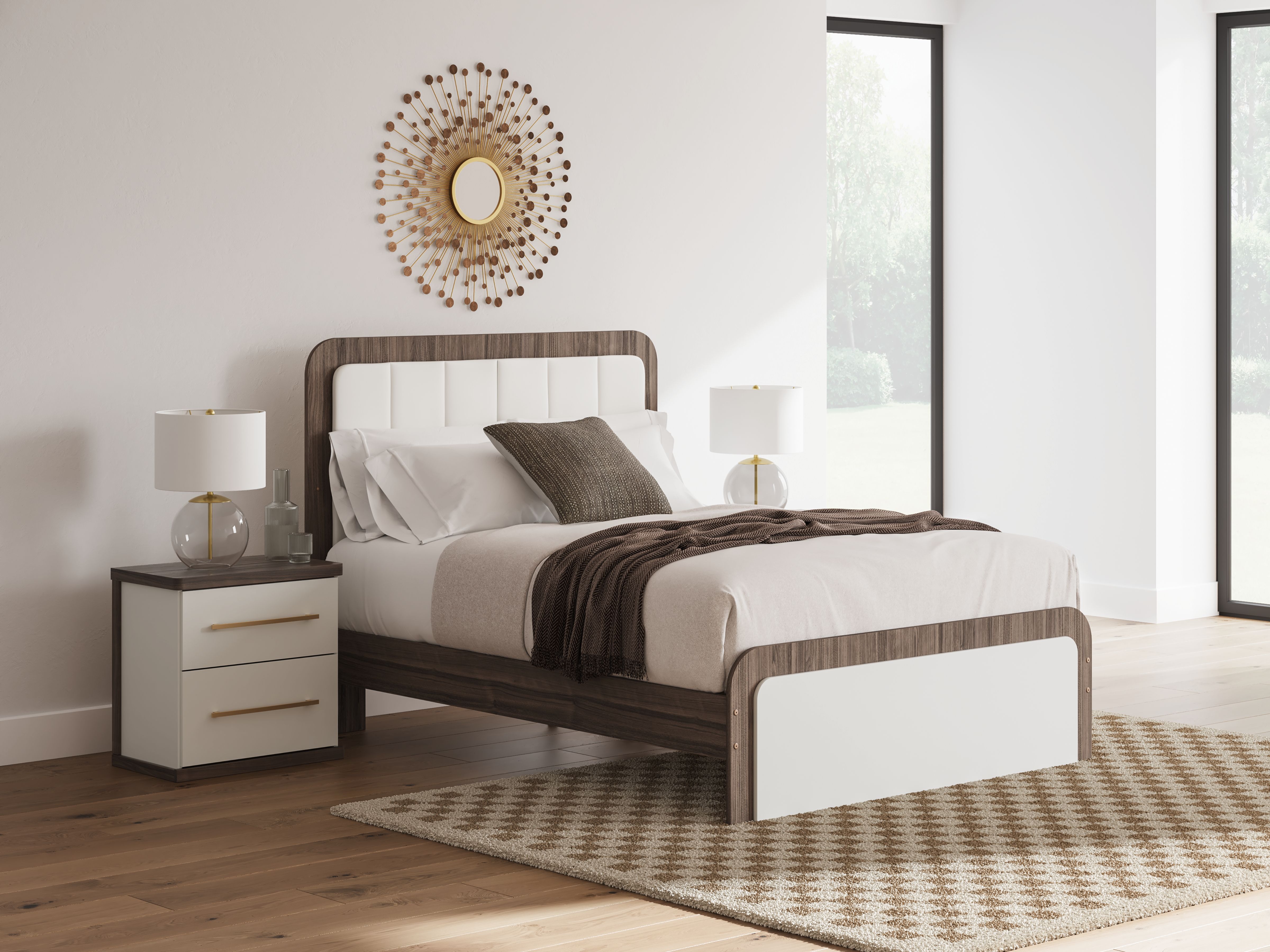 Kendanport - Queen Upholstered Bed - White / Brown