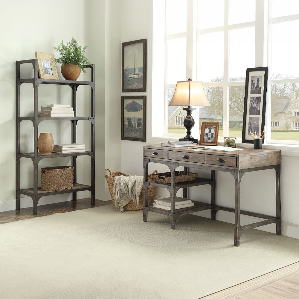 Gorden - Writing Desk - Weathered Oak & Antique Silver, dark brown, view 3